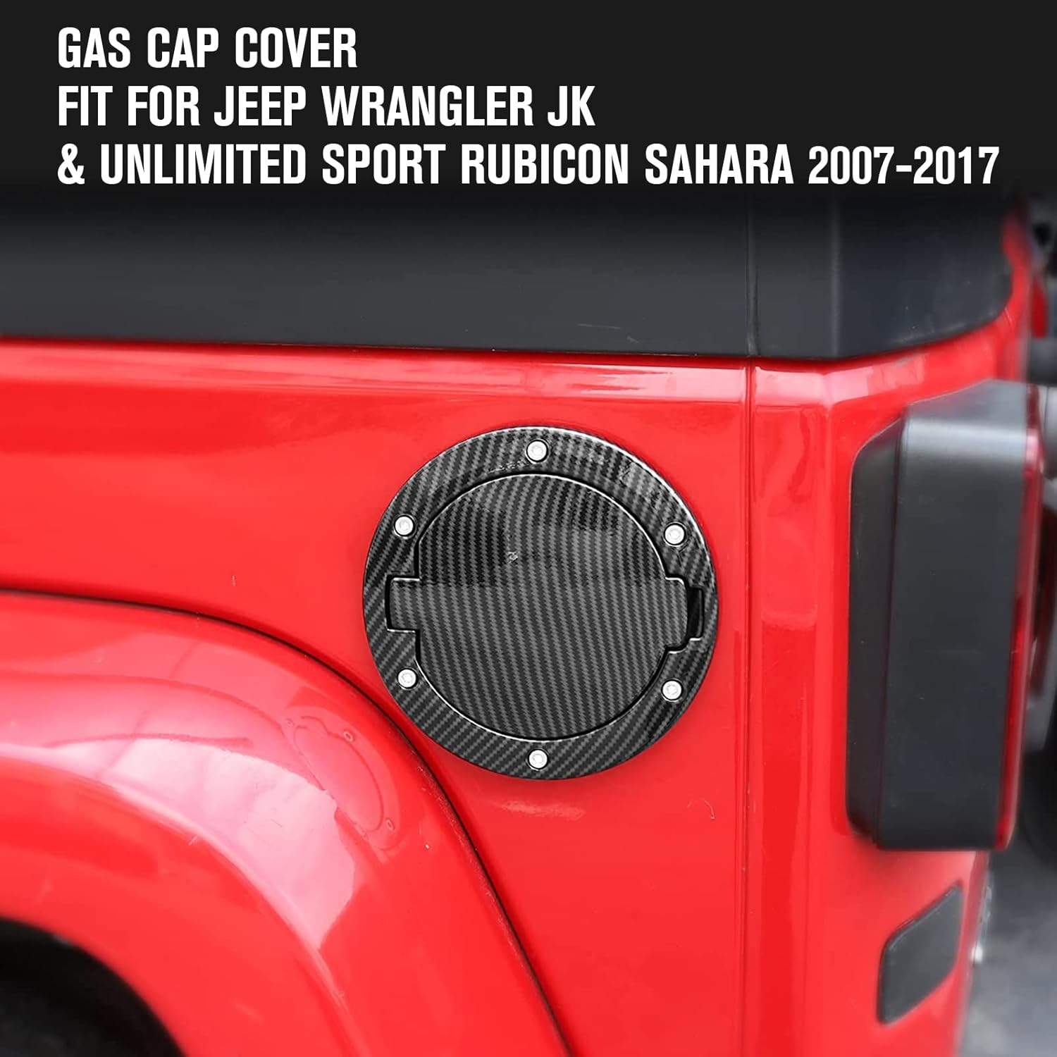 CheroCar for Jeep Wrangler JK Gas Cap Cover Fuel Filler Door Cover Accessories for Jeep Wrangler JK & Unlimited Sport Rubicon Sahara 2007-2018(Carbon Fiber)