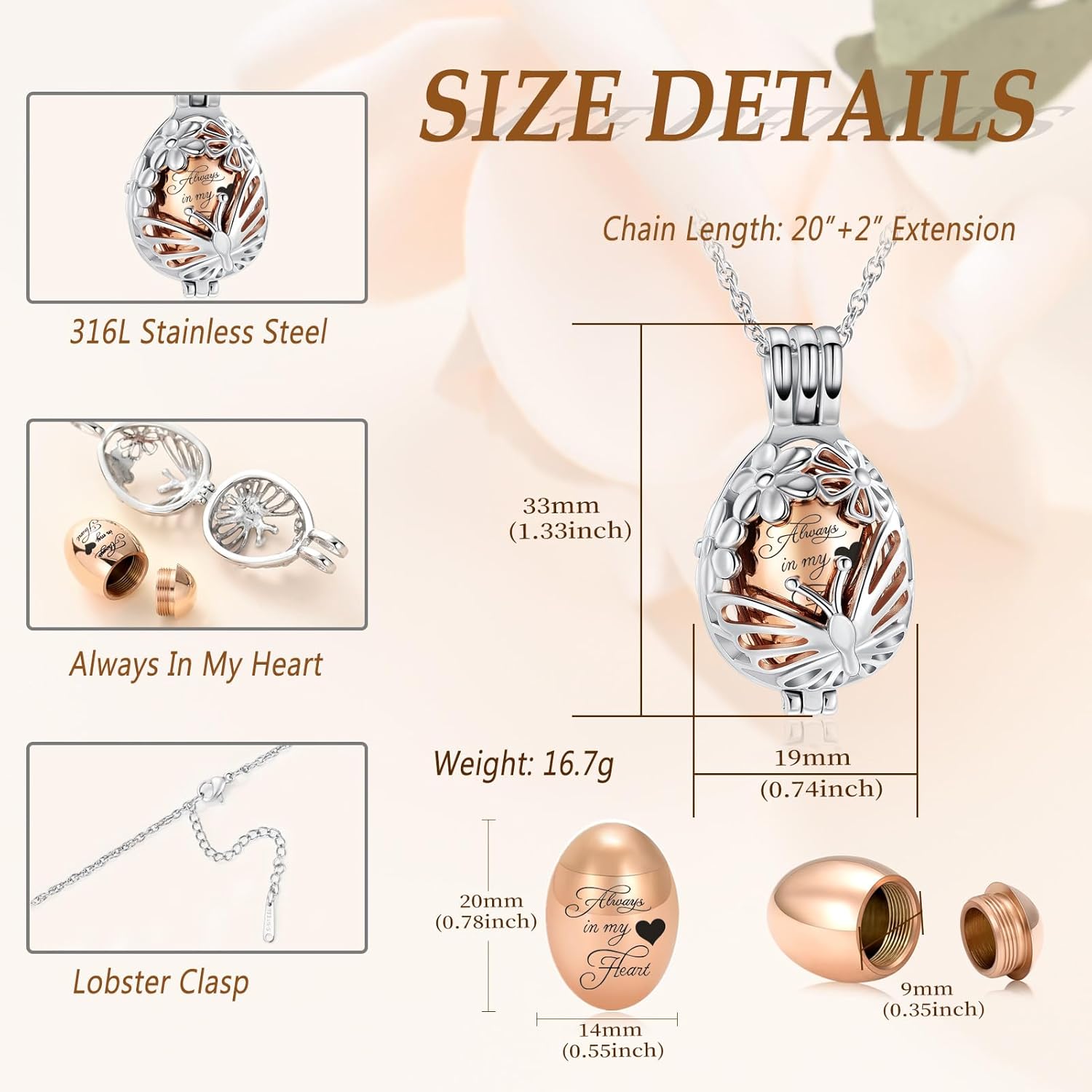 Minicremation Teardrop Butterfly Urn Necklace for Ashes Stainless Stee Hollow Mini Keepsake Urn for Women Men Cremation MemorialPendant Keepsake Jewelry - Image 2