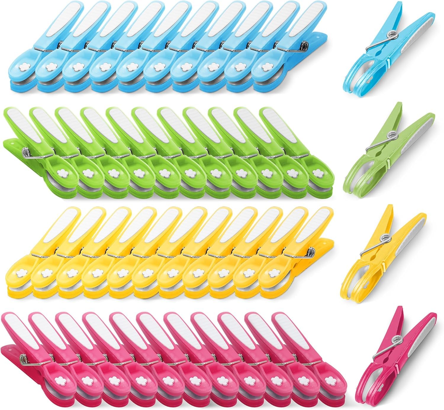 KEPLIN Clothes Pegs for Washing Line - 48 Pack (Multicolour), Washing Line Pegs with Metal Spring for Strong Grip, Washing Pegs Designed to Avoid Marks, UV Resistant Plastic for Indoor & Outdoor
