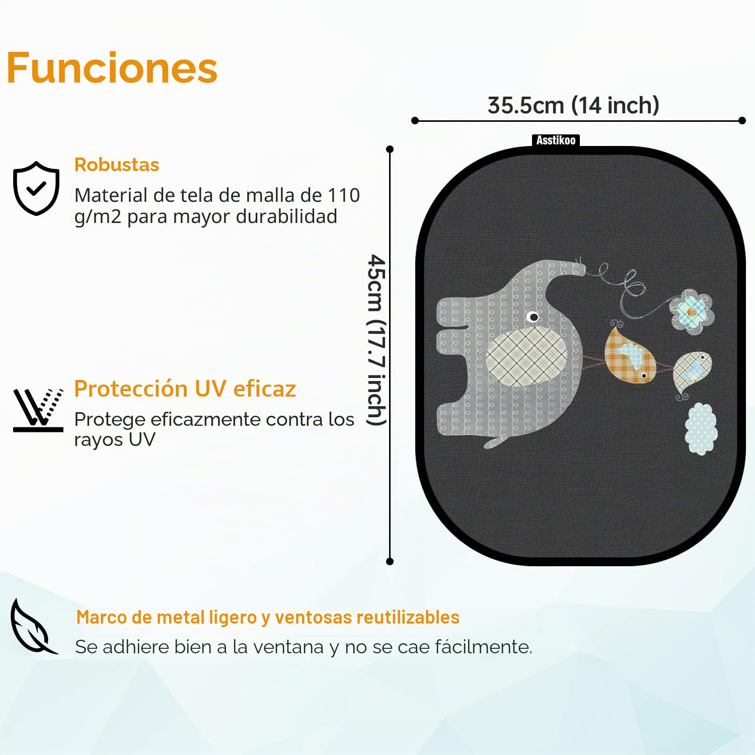 Protección solar para coche con protección UV, protección solar para ventana de coche, para niños con motivos de animales dulces, 45 x 35,5 cm, juego de 2 unidades