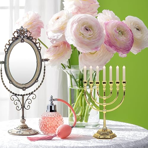 Miniatura 2 de Sewroro Portavelas moderno, 7 ramas, menorá, portavelas, decorativo, 7 agujeros, mesa de mesa (dorado)