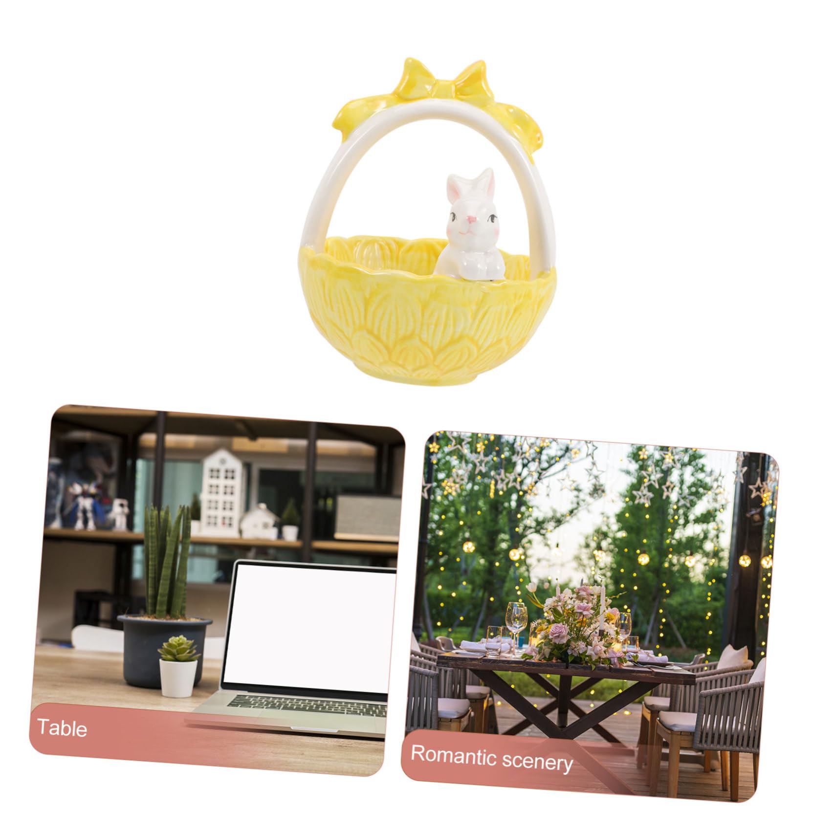 CLISPEED Decorazione Coniglio di Pasqua in Ceramica a Forma di Cestino, Ornamentale per Casa e Giardino, per Festa di Pasqua e Arredamento Tavolo