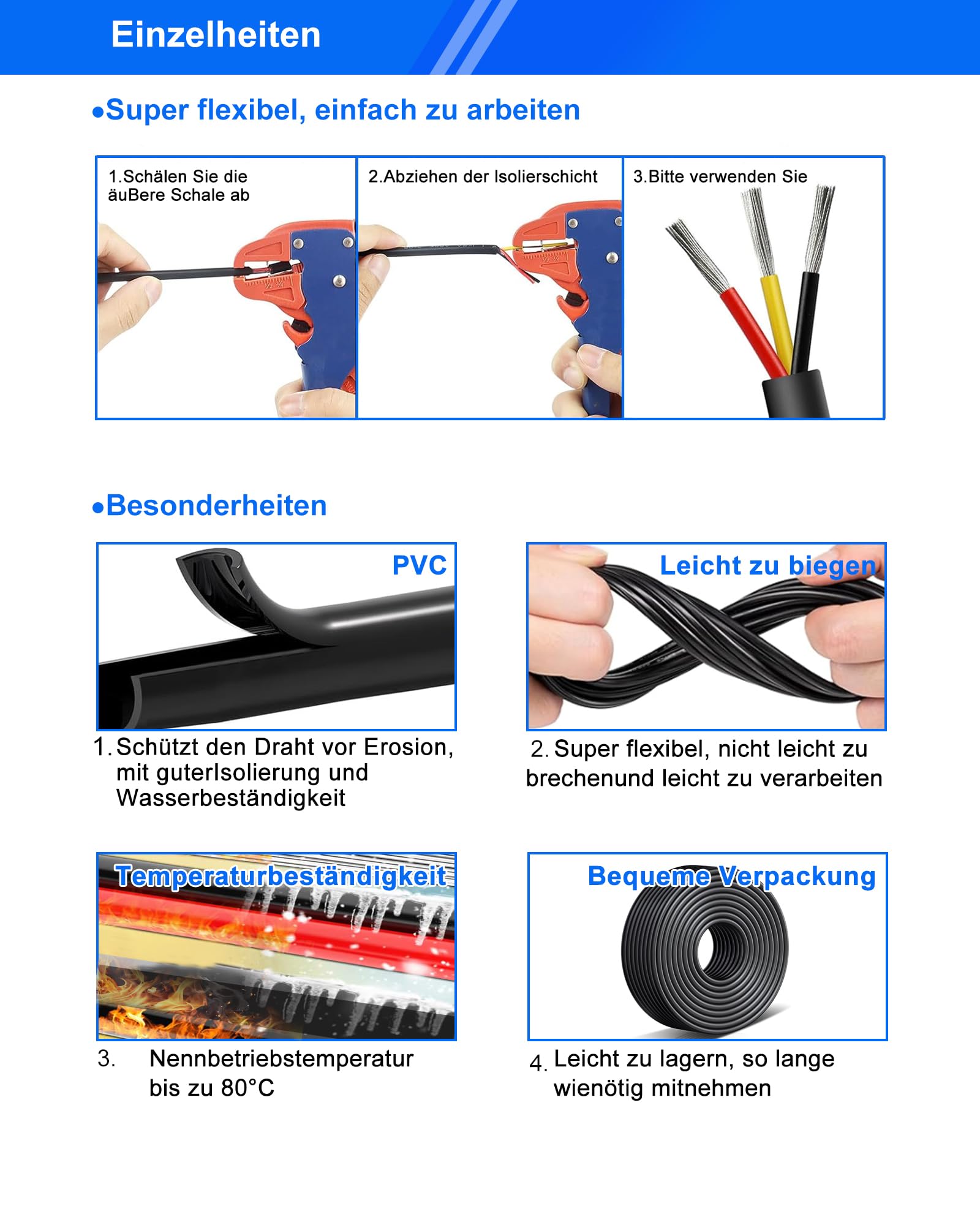 Cable Eléctrico 24 AWG 3 x 0,23 mm² UL2464-20 Metros, 3 Conductores de Cobre Estaño, 300V, Ideal para Iluminación LED Auto, Casa y Aplicaciones Exteriores