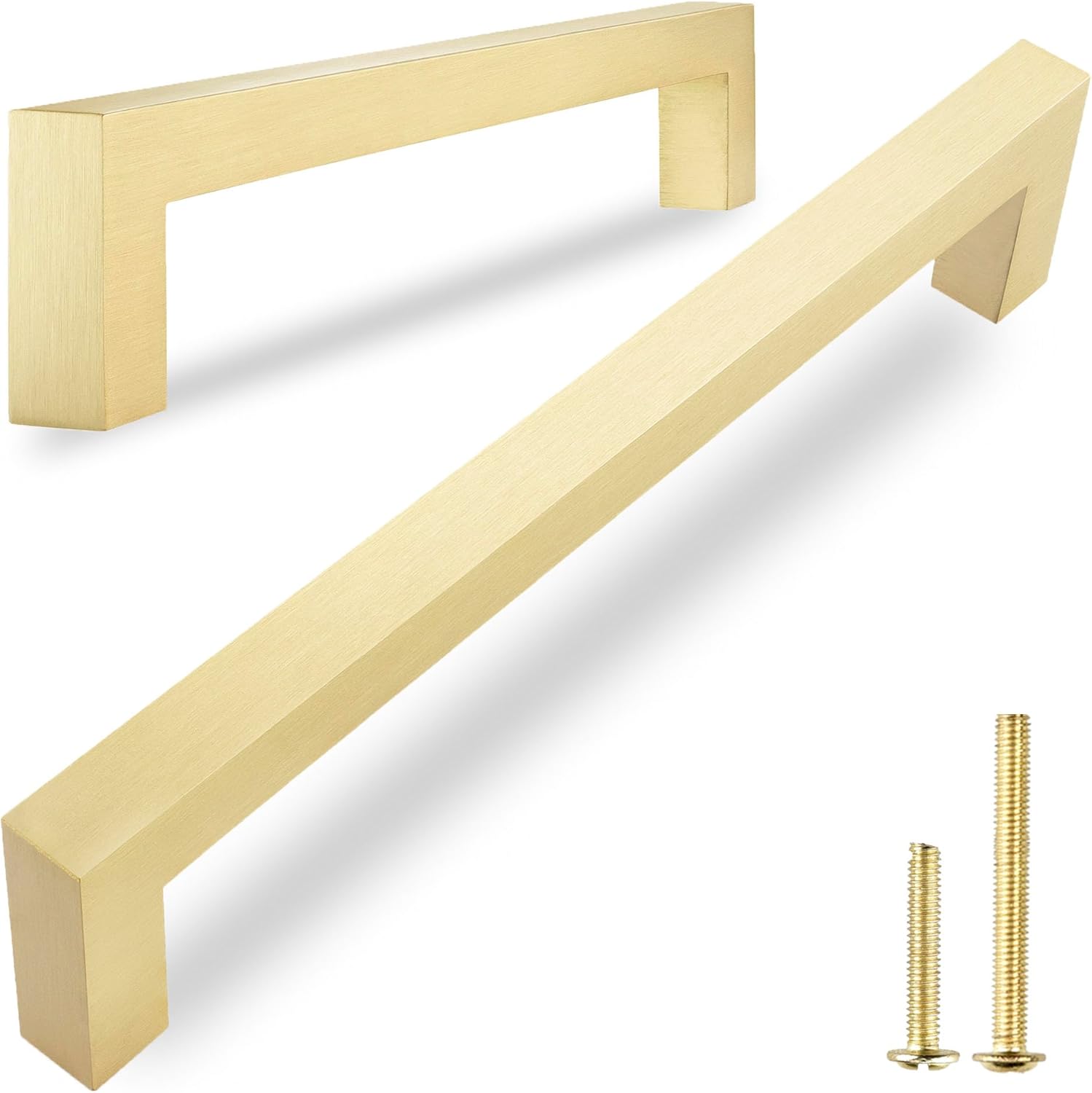 QOGRISUN 5 Pack Solid Brass Cabinet Pulls, 3 Inch Hole Center, Brushed Matte Gold Square Drawer Handles, Modern Brass Hardware for Kitchen Dresser Bathroom Cupboard Furniture 5 3-Inch(76mm)Hole Centers