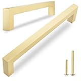 QOGRISUN 5 Pack Solid Brass Cabinet Pulls, 5 Inch Hole Center, Brushed Matte Gold Square Drawer Handles, Modern Brass Hardware for Kitchen Dresser Bathroom Cupboard Furniture