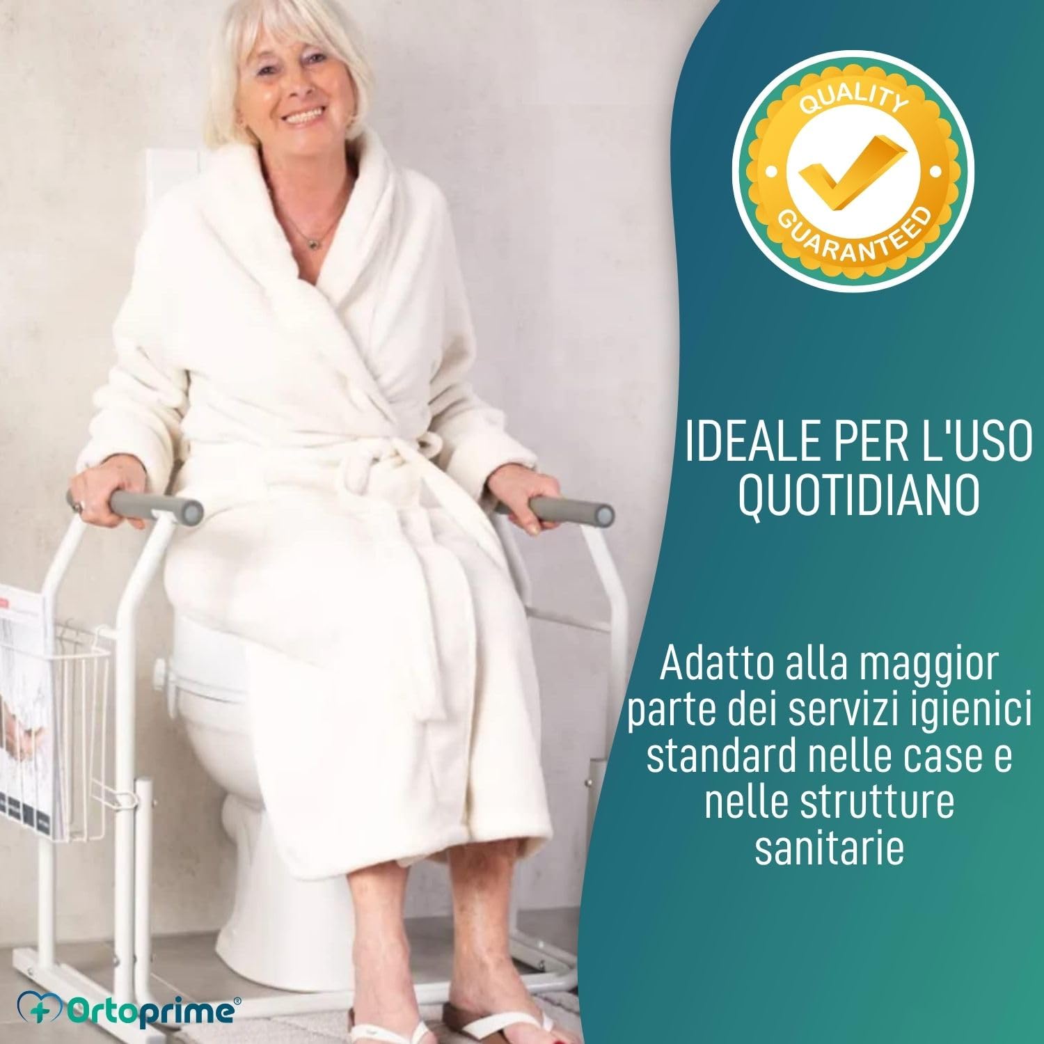 OrtoPrime Ausili per Disabili Bagno - Maniglia per Wc - Braccioli per Wc - Accessori Bagno per Disabili - Supporto Wc per Anziani - Sostegno per Alzarsi dal Letto - Ausili per Anziani Bagno
