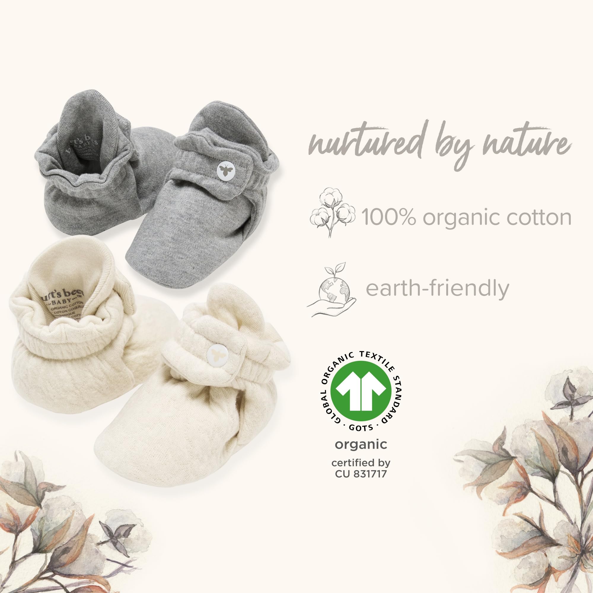 Burt's Bees Baby Unisex Kinder Baby Booties, Organic Cotton Adjustable Infant Shoes Slipper SockHausschuh-Socken