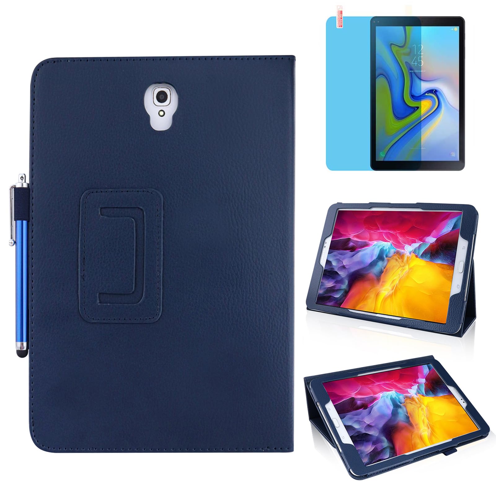 Slim Leather Case for Samsung Galaxy Tab A 10.5 Inch 2018 (SM-T590 T595 T597), Multi-Angle Stand Full-Protective Tablet Cover Book Case with Stylus
