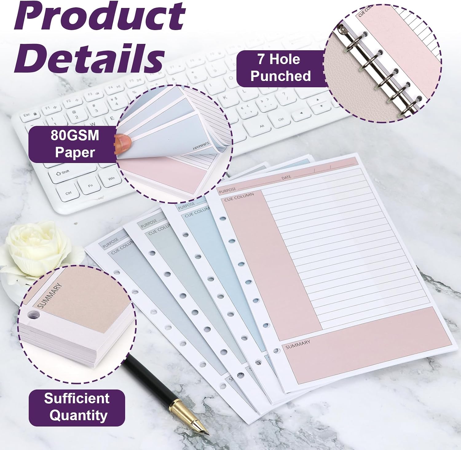 100 Sheet 7-Hole 5.5" x 8.5" Lined Filler Paper for 3 or 7 Ring Binder College Ruled Cornell Notes Loose Leaf Paper for Mini Binders Half Letter Planner Refill Mini Binder Inserts for School Office image 3
