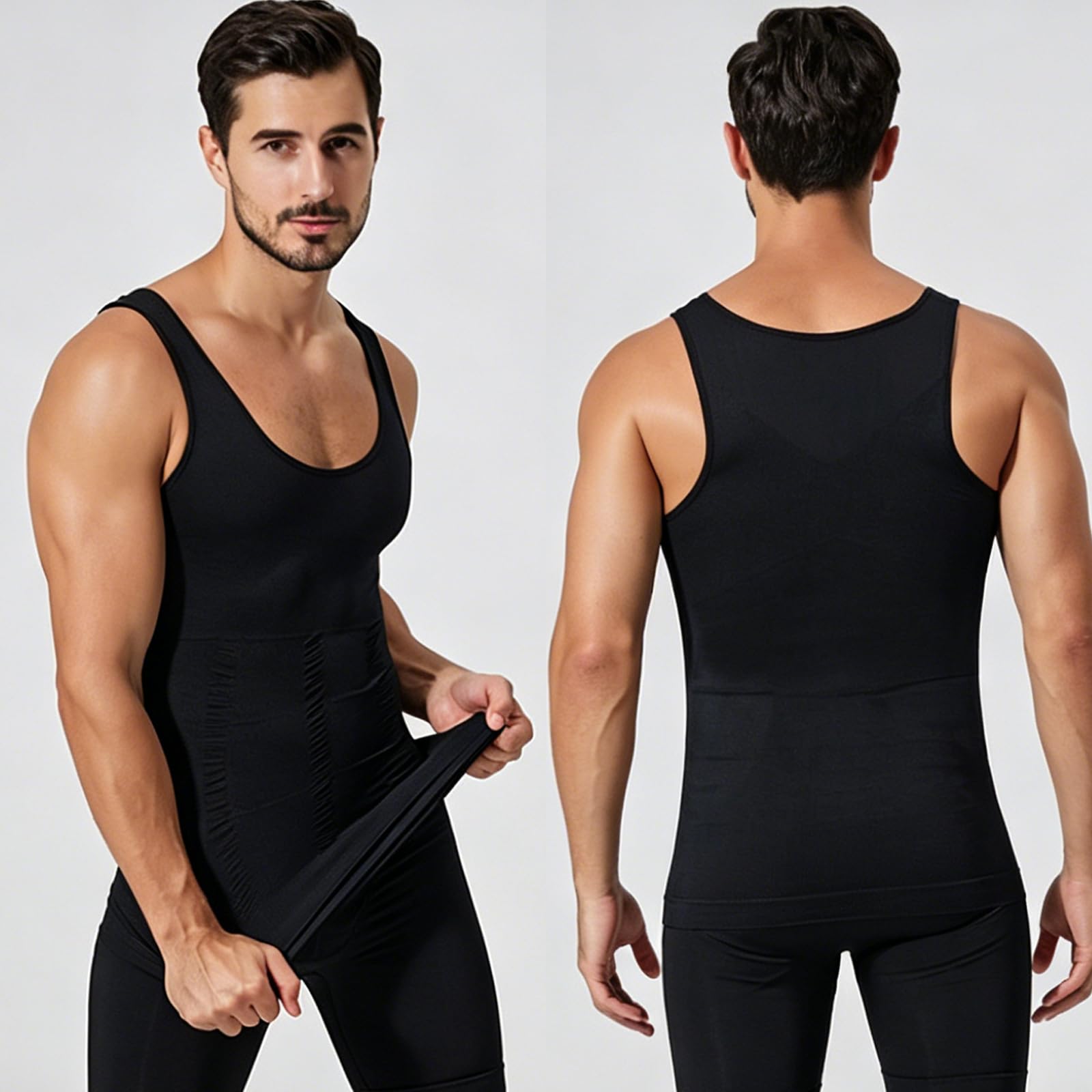 Lot de 3 débardeurs de compression amincissants pour homme - Contrôle du ventre - Sans couture - Respirant - Pour le sport quotidien