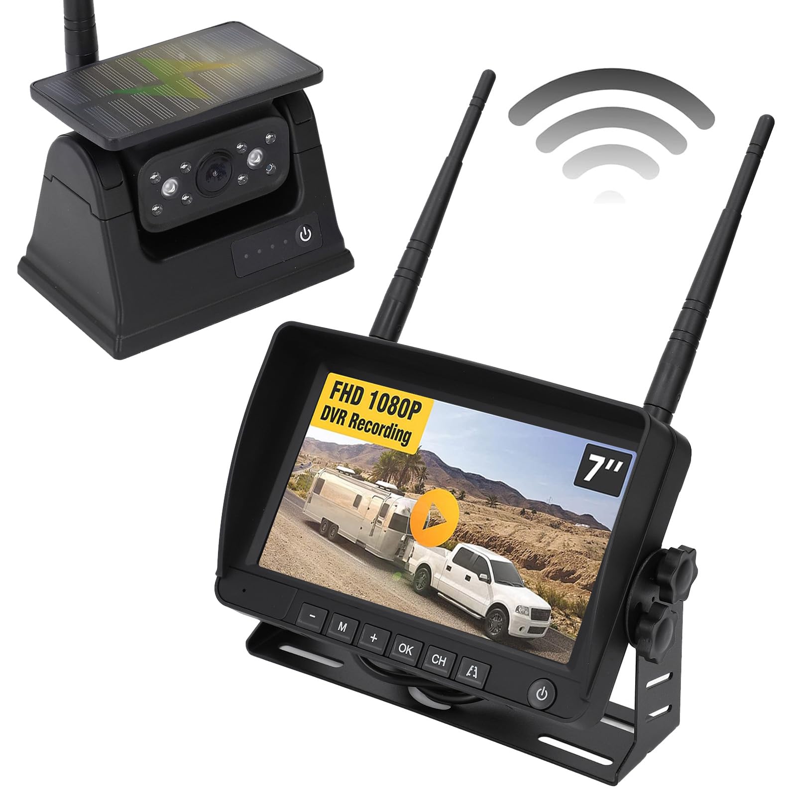 Magnetyczna Bezprzewodowa Kamera Cofania, 1080P DVR 7-calowy Monitor IPS 9600mAh Akumulator Night Vision Wodoodporna Kamera Cofania do Przyczepy RV Ciężarówki