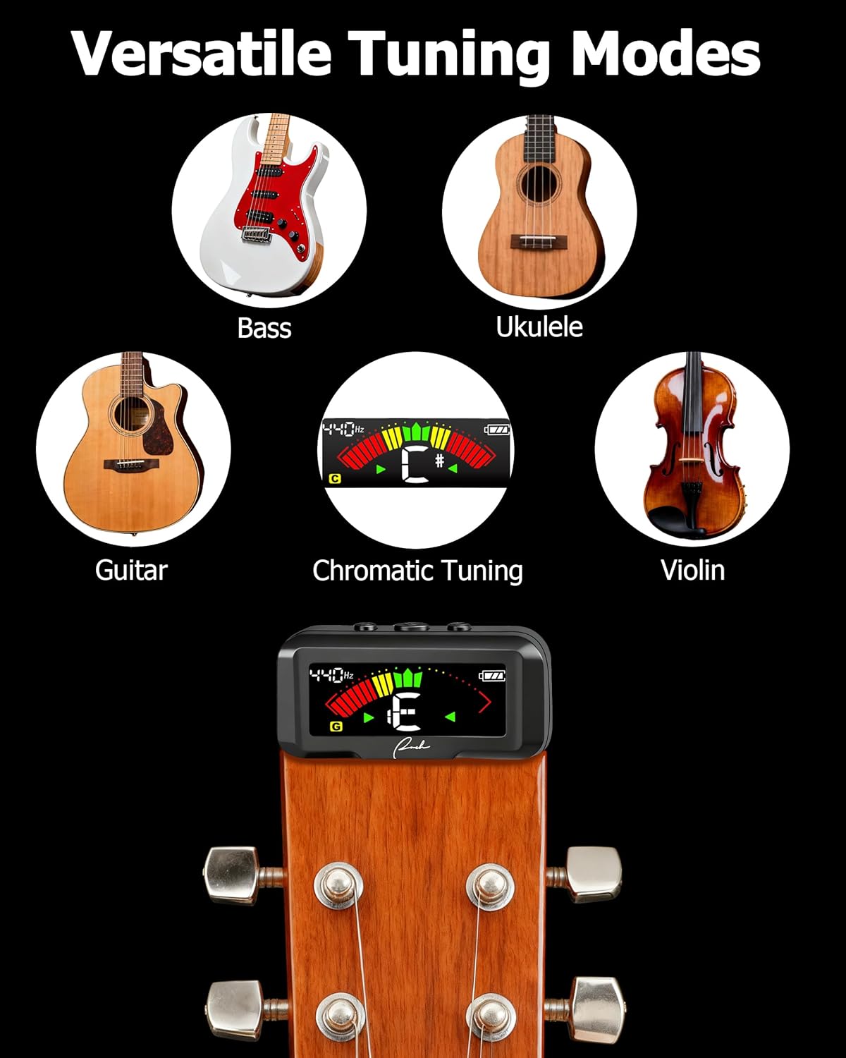 Ranch Accessories Guitar Tuner Clip On Tuner for Acoustic, Electric Guitar, Violin, Ukulele, Bass, Rechargeable Chromatic Tuners Upgraded