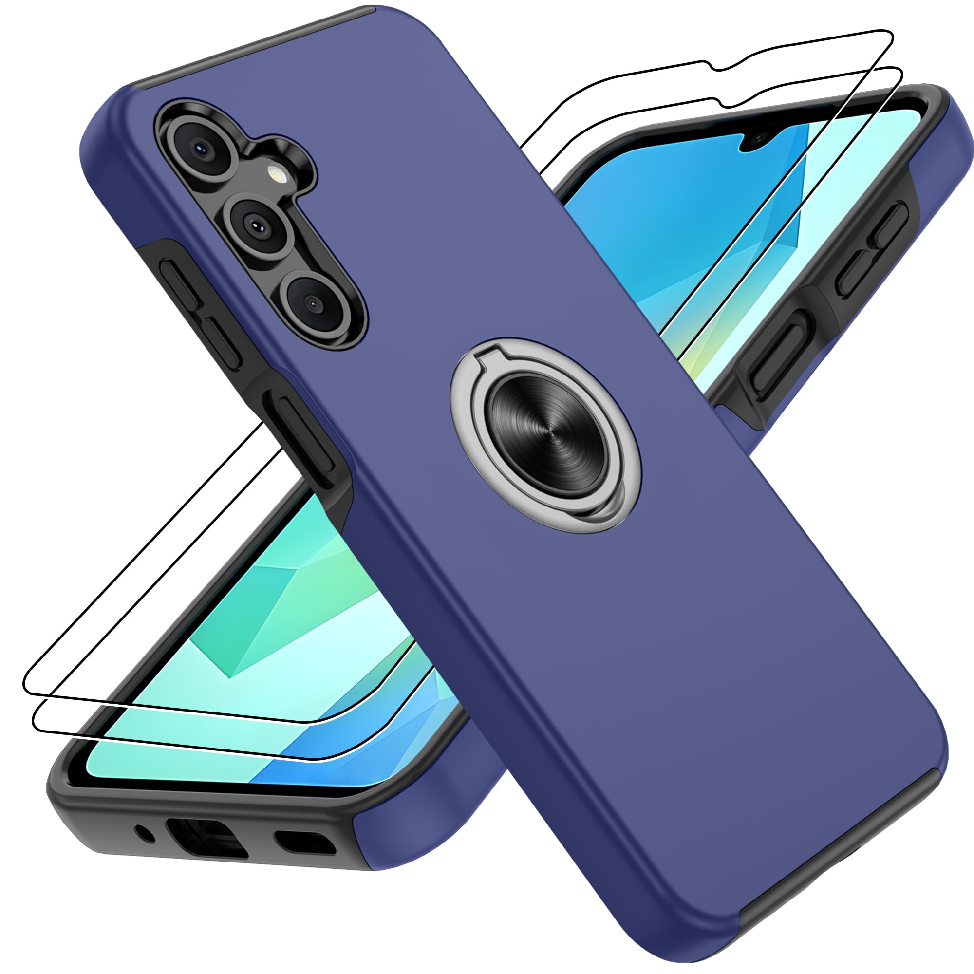 Gritup for Samsung Galaxy A16 5G Phone Case with Screen Protector×2Pcs, with 360°Magnetic Ring Holder Kickstand,MIL-Grade Shockproof Protection (