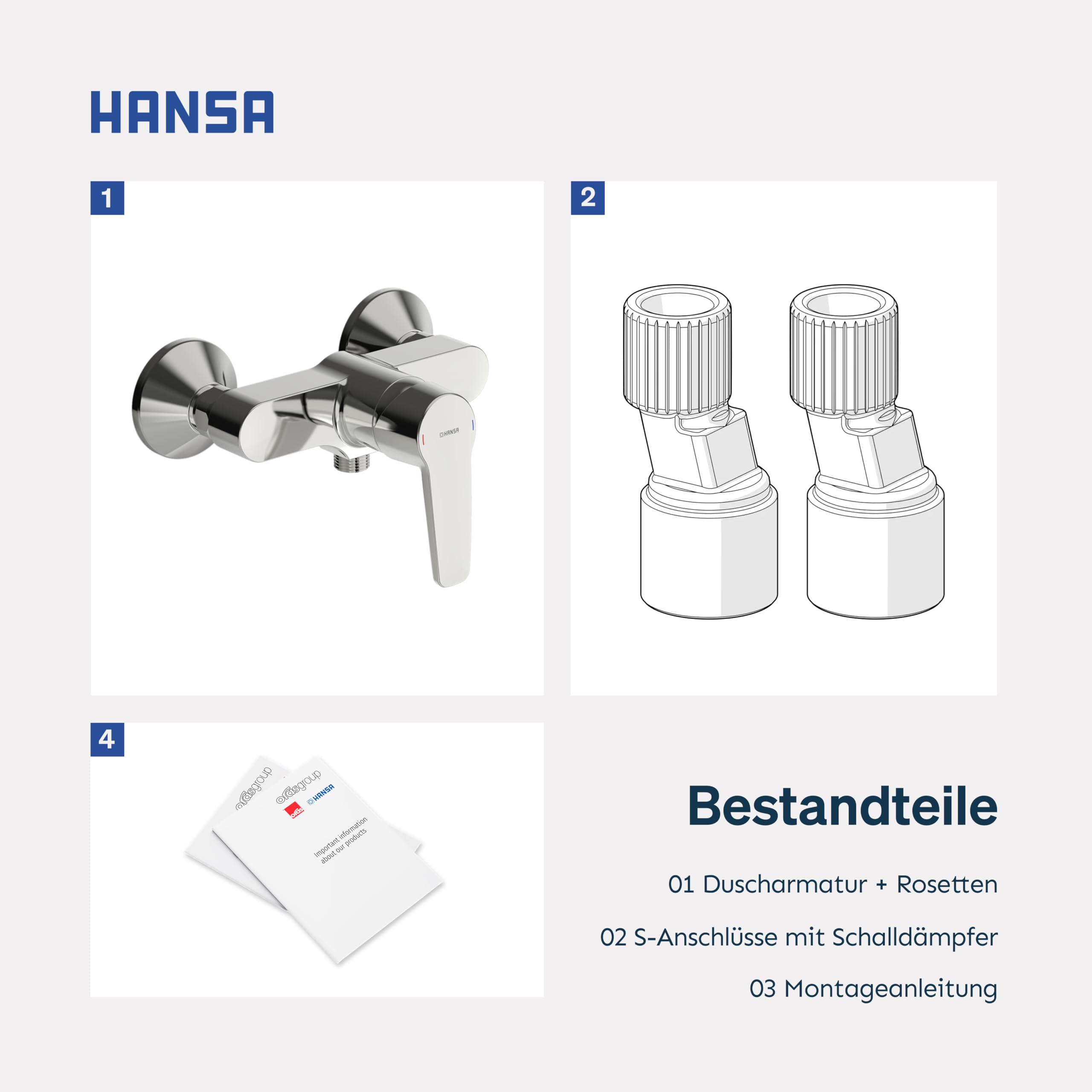 HANSA POLO Duscharmatur I Einhebelmischer aus DZR-Messing zur Wandmontage I Mischbatterie Dusche mit Temperatur- und Wassermengenbegrenzer I G 1/2 Standard-Anschluss für Duschkopf mit Schlauch | Chrom