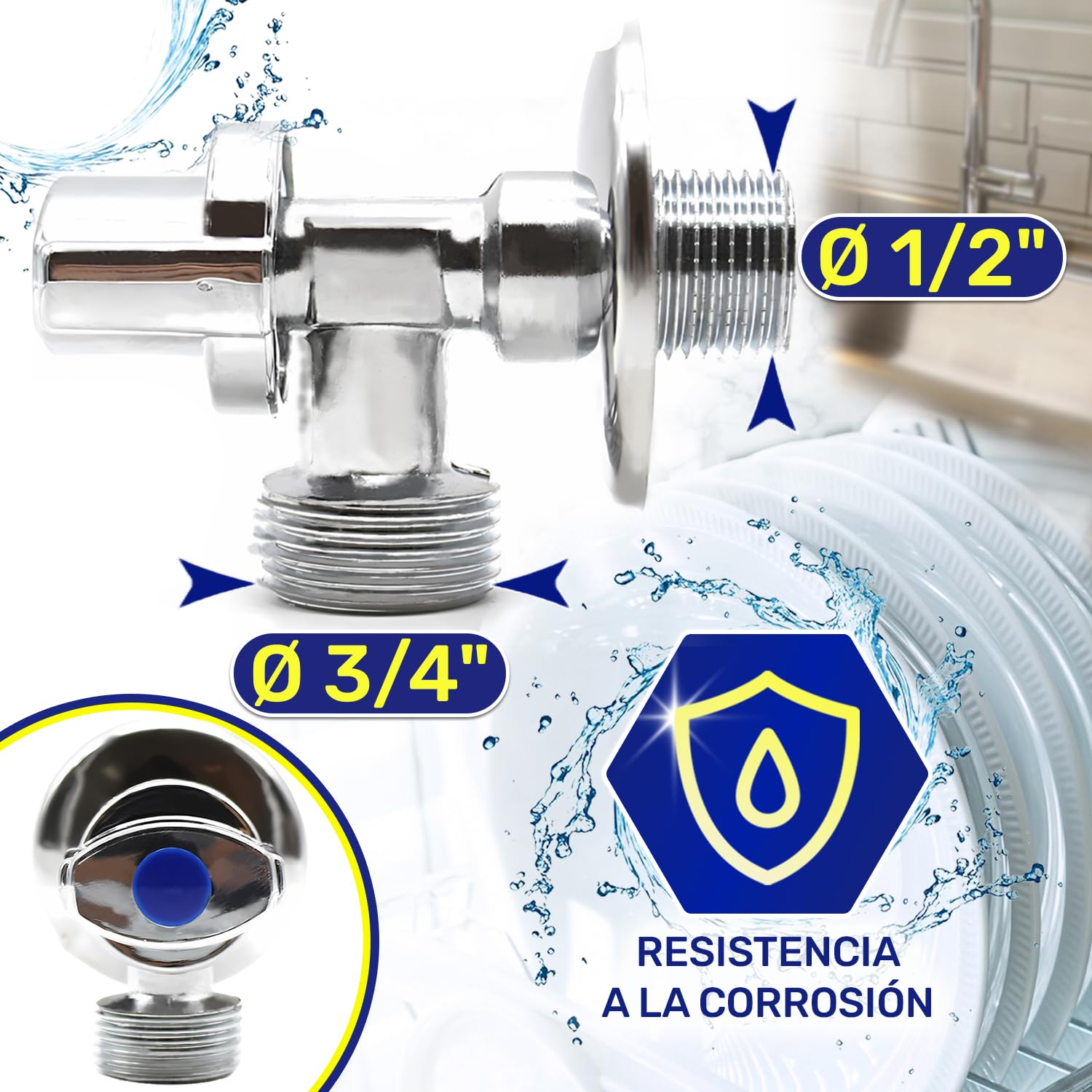 Llave De Paso Agua Válvula De Bola Vías 1/2'' X 3/4'' X 1/2