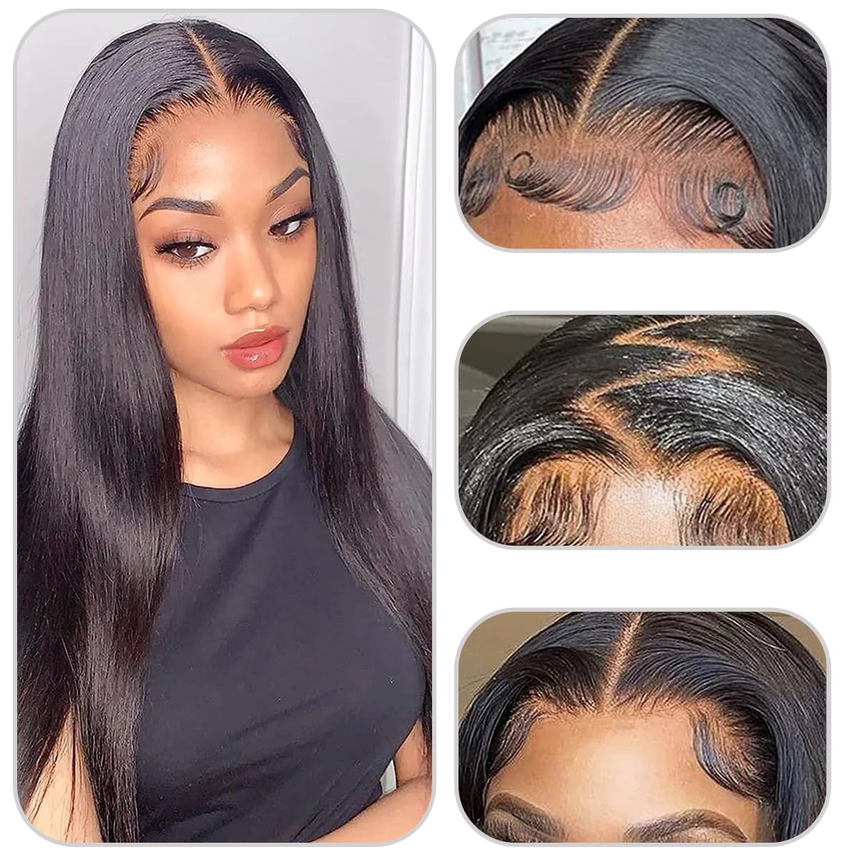Straight Lace Front Wigs Human Hair for Black Woman Frontal Pre Plucked Natural Color Daily Party Use 26 Inch