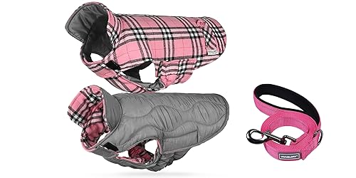 VIVAGLORY Softjoy Dog Coat + Dailyx Dog Leash, Reversible Plaid