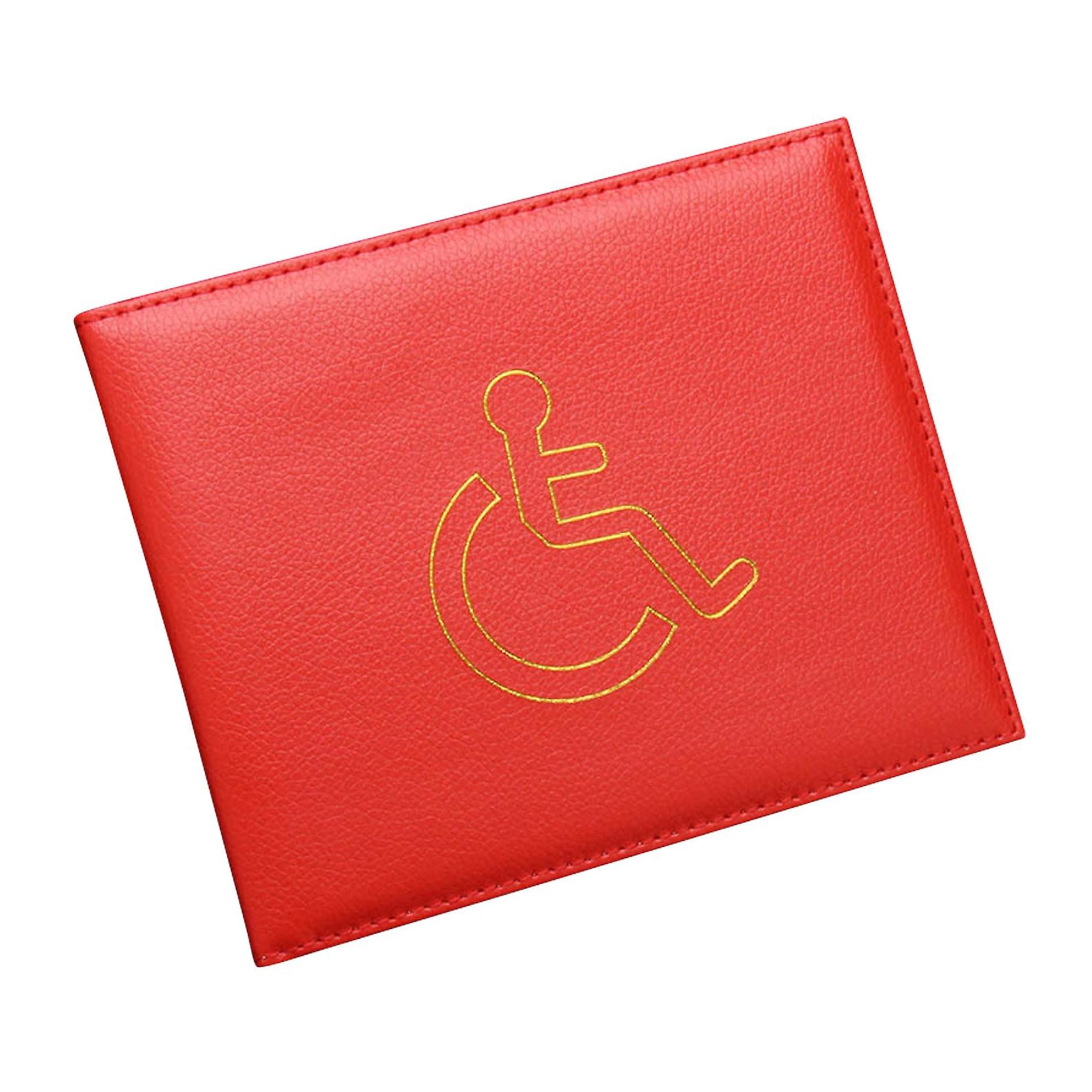 Disabled Badge Holder Cover Wallet Safe Protection Protector Disability Parking Permit Display Metal Corner PU Leather Hologram (Bright Red)