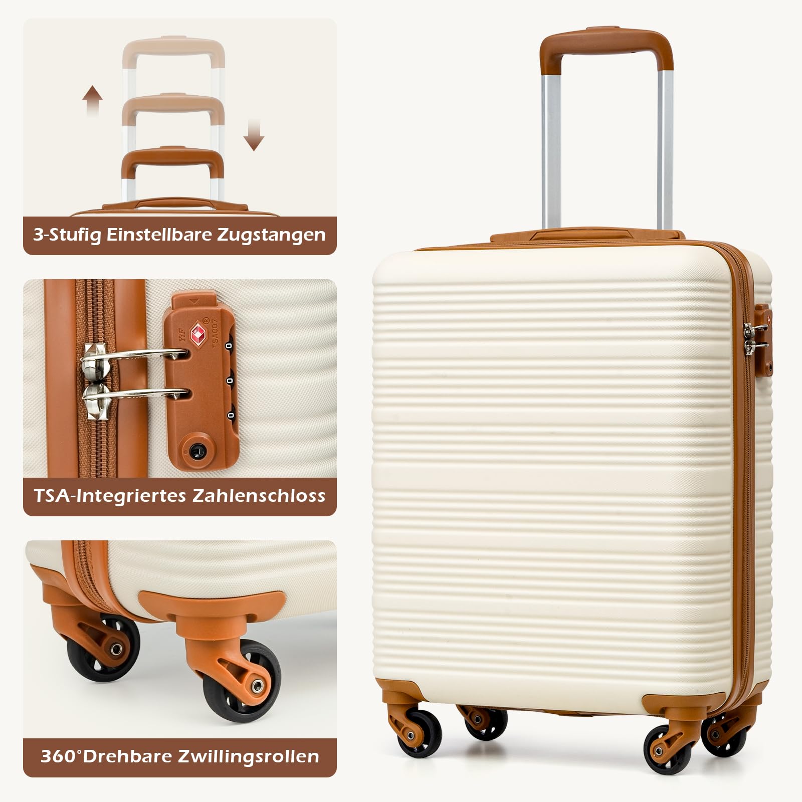 COOLIFE Handgepäck Koffer 55x40x20cm für Ryanair & Easyjet mit 4 Silent Spinner Rädern & TSA-Schloss – ABS-Hartschale, Leicht Handgepäck