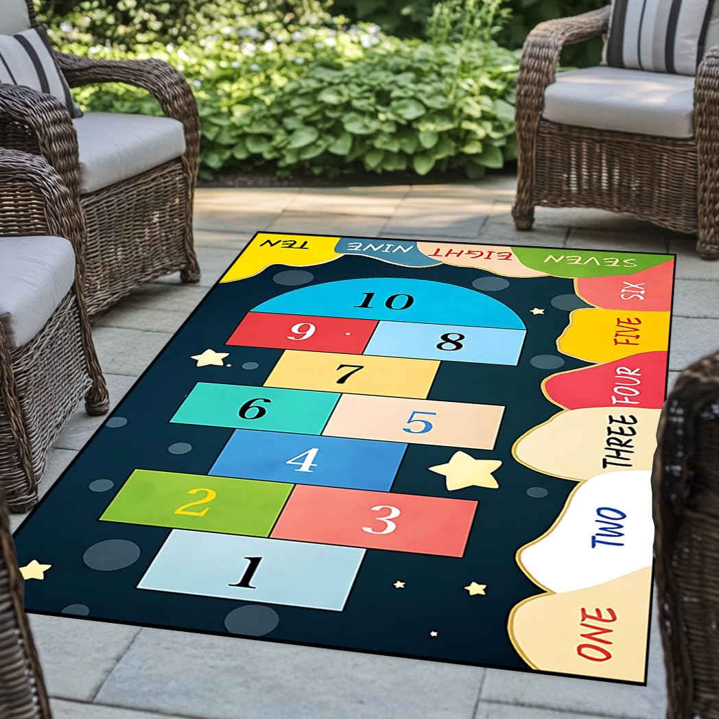 Bycmuoz Hopscotch Game Area Rug, 180x230cm, Colorful Educational Learning Numbers Kids Play Rugs, Absorbent Durable Foldable Non-Skid Carpets for Girls Boys Nursery School
