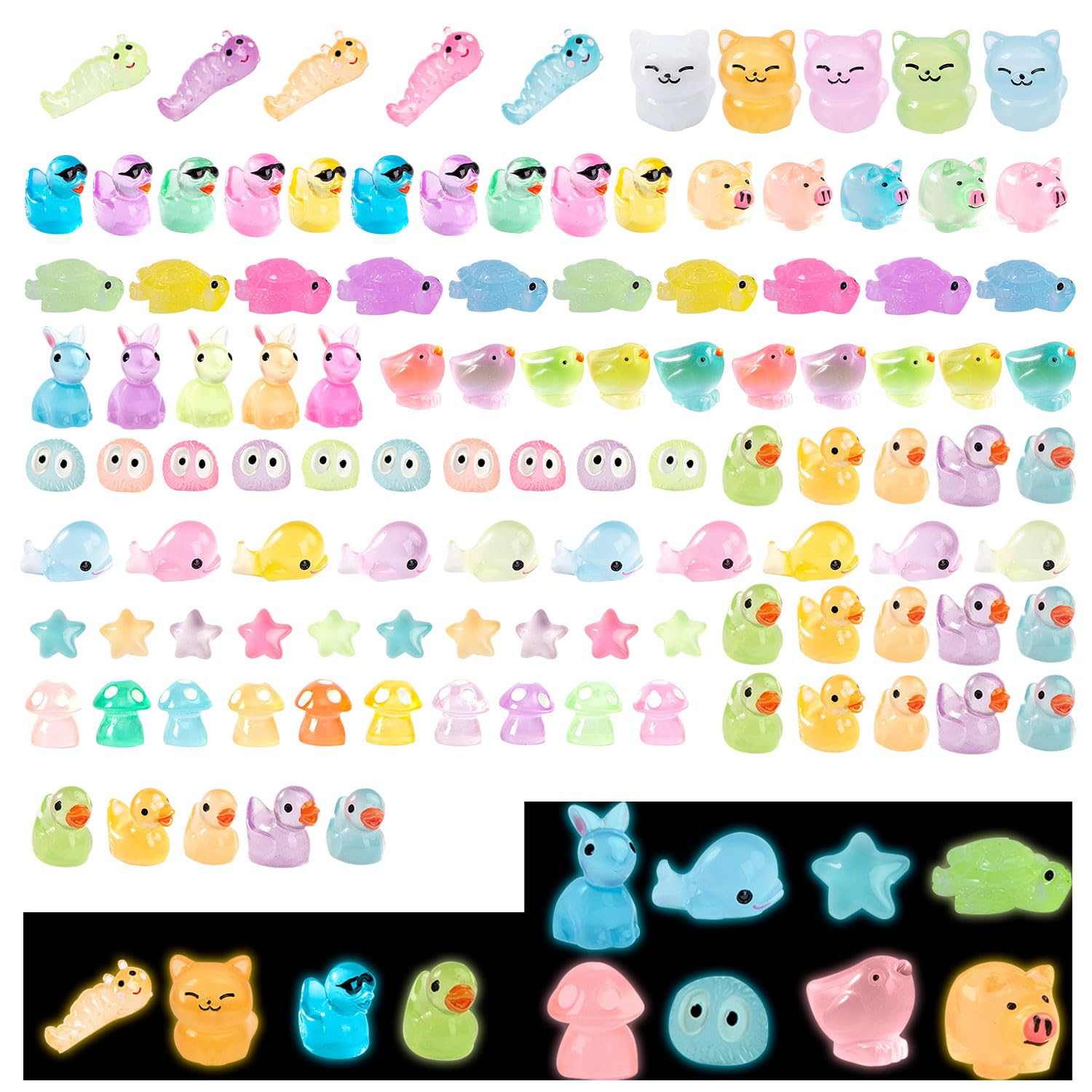 110 Pcs Mini Ocean Resin Animals Luminous Tiny Sea Animals Figurines Glow in The Dark Miniature Animals for Micro Dollhouse Landscape Aquarium Decorations (12 Styles)