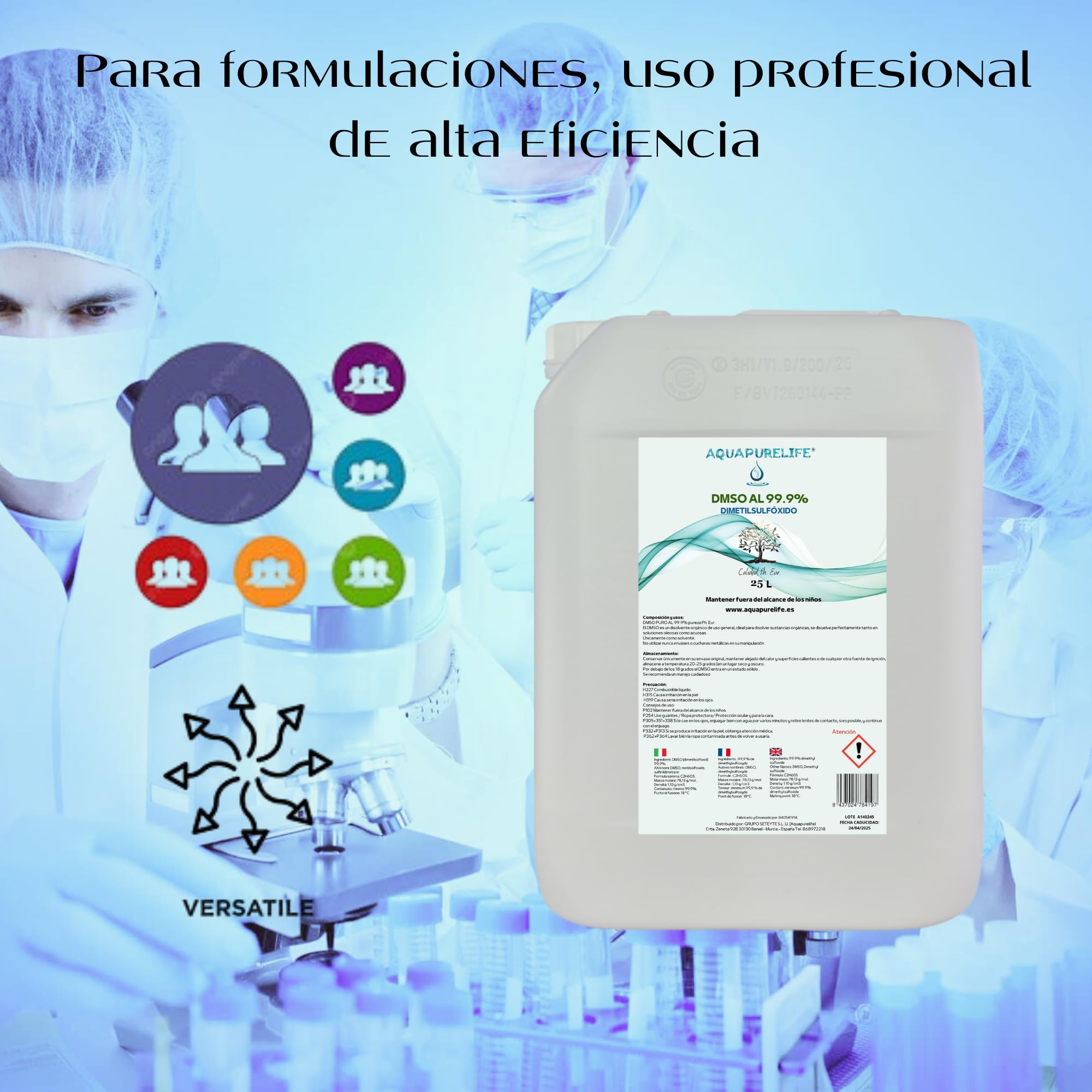 DMSO - Dimetilsulfóxido de Pureza 99,9% - 10 litros - Envase HDPE - Apto para mezclar o diluir