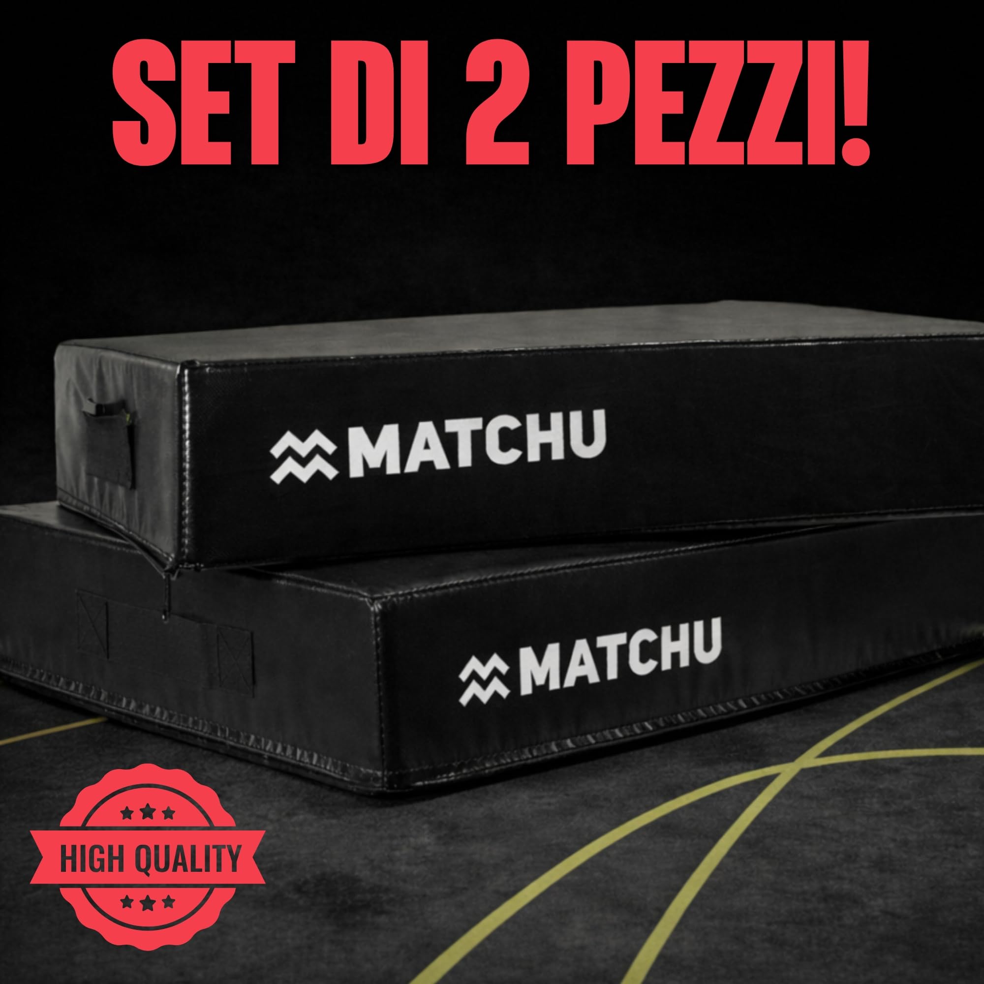 MATCHU - Set di 2 cuscinetti a goccia, ammortizzanti di alta qualità, in schiuma resistente, rivestimento in PVC resistente all'usura, 75 x 57 x 15 cm, nero