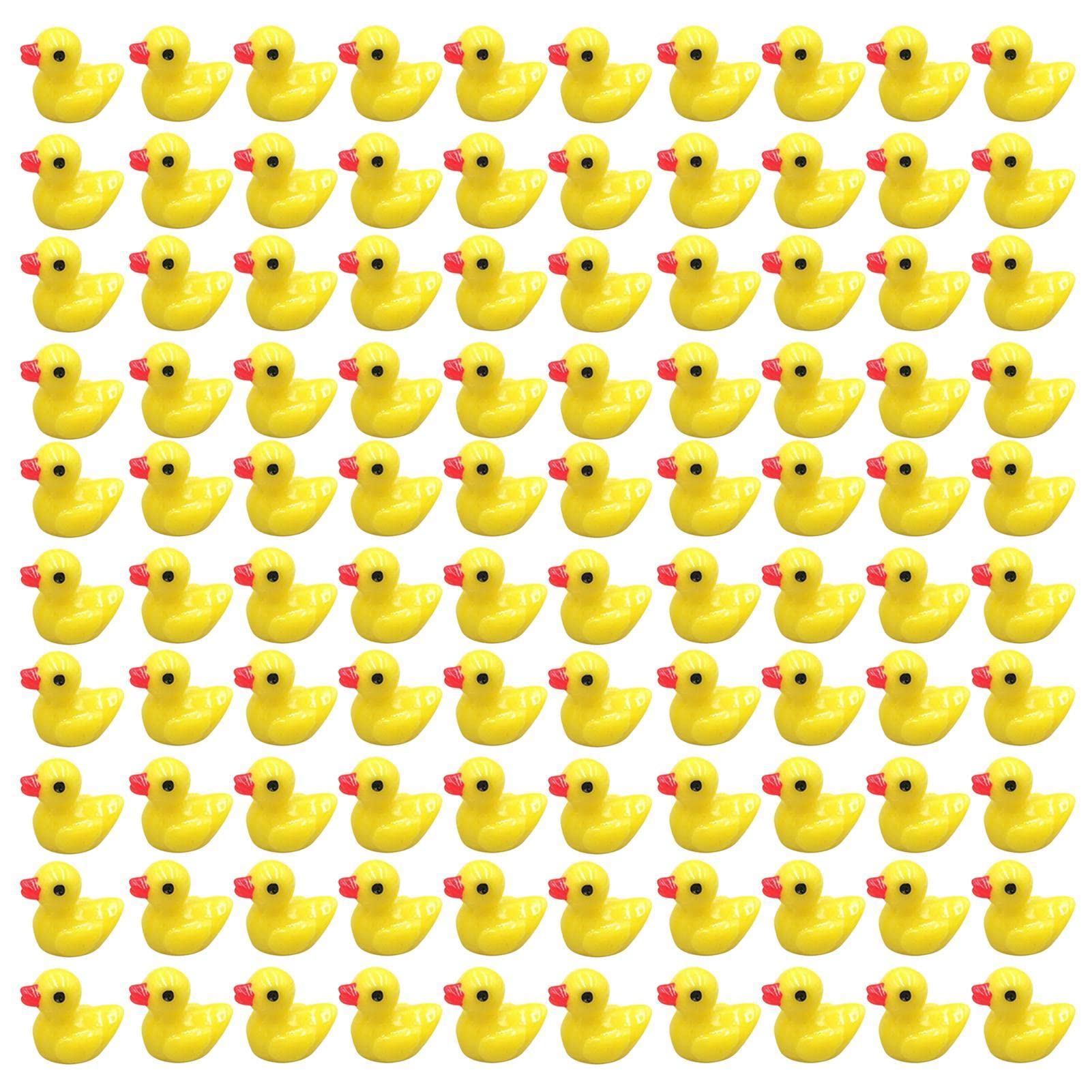 Moageme 100 Tiny Ducks Ducks Bulk Yellow Duck Realistic Shape Resin Ducks Figurines for Fairy Garden Landscape, Potted Plants Decoration, Christmas Birthday Gifts for Boys and Girls