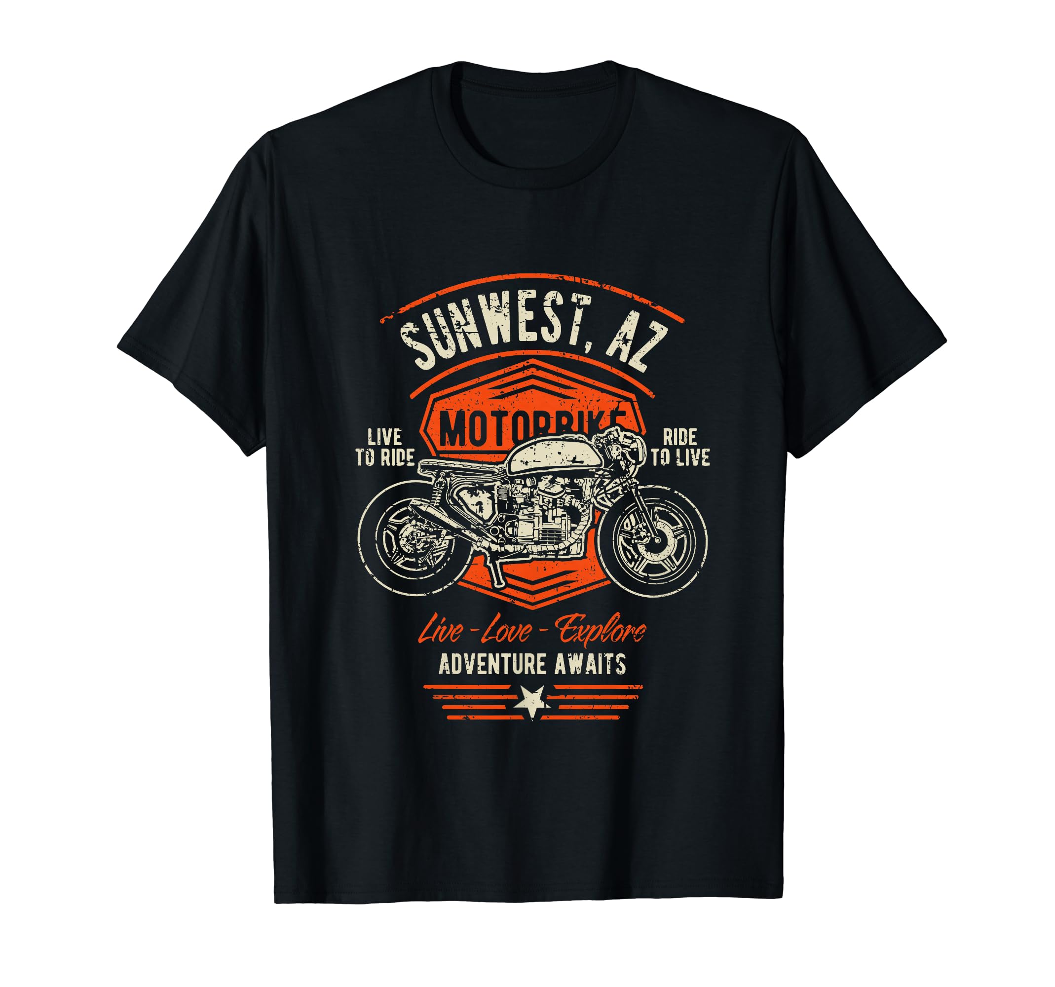 Sunwest AZ USA Distressed Style Motorcycle Design T-Shirt