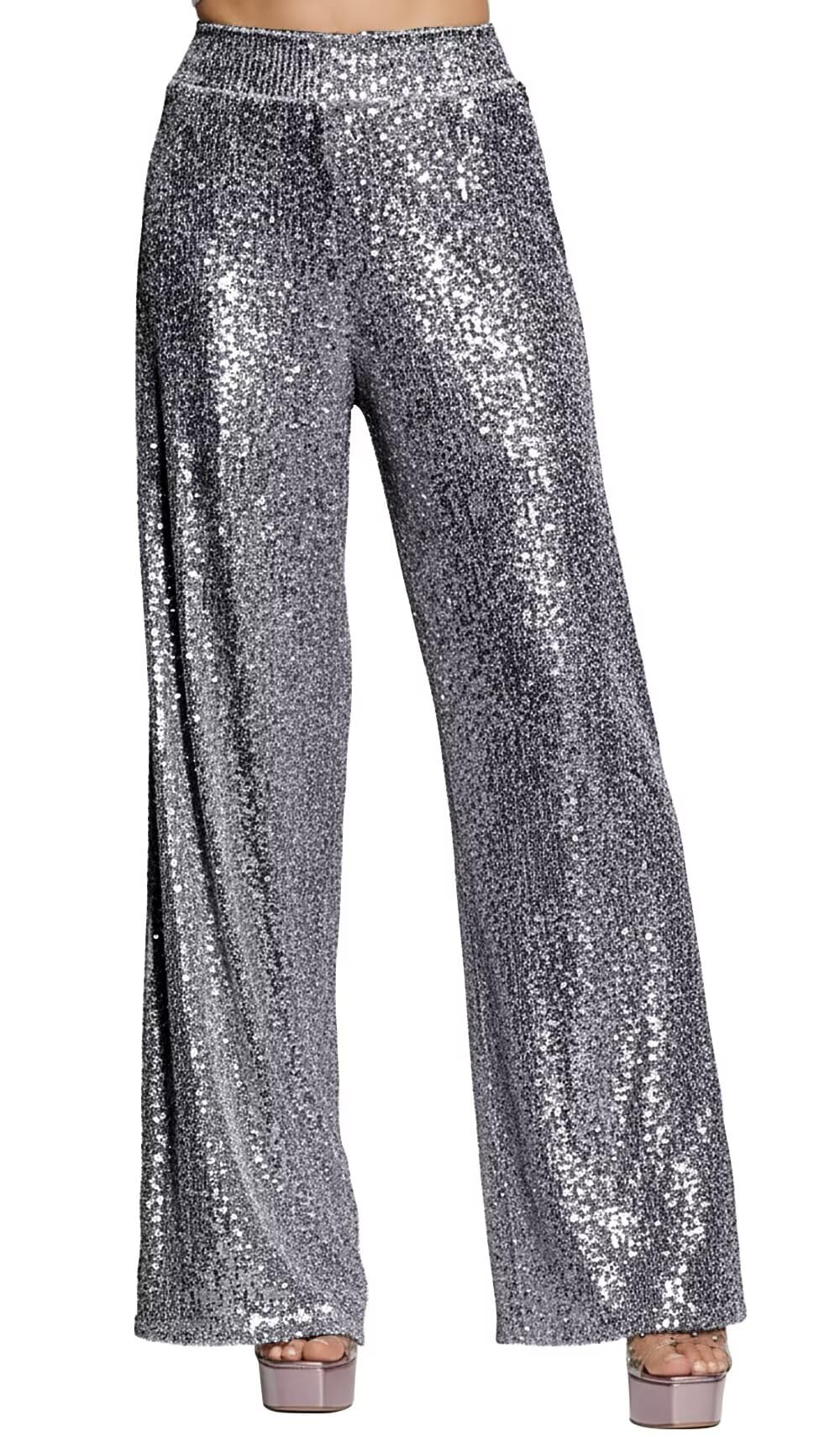 Sequin Pants Women Glitter Sparkly Wide Leg Pants Party Clubwear Loose Elastic High Waisted Trousers