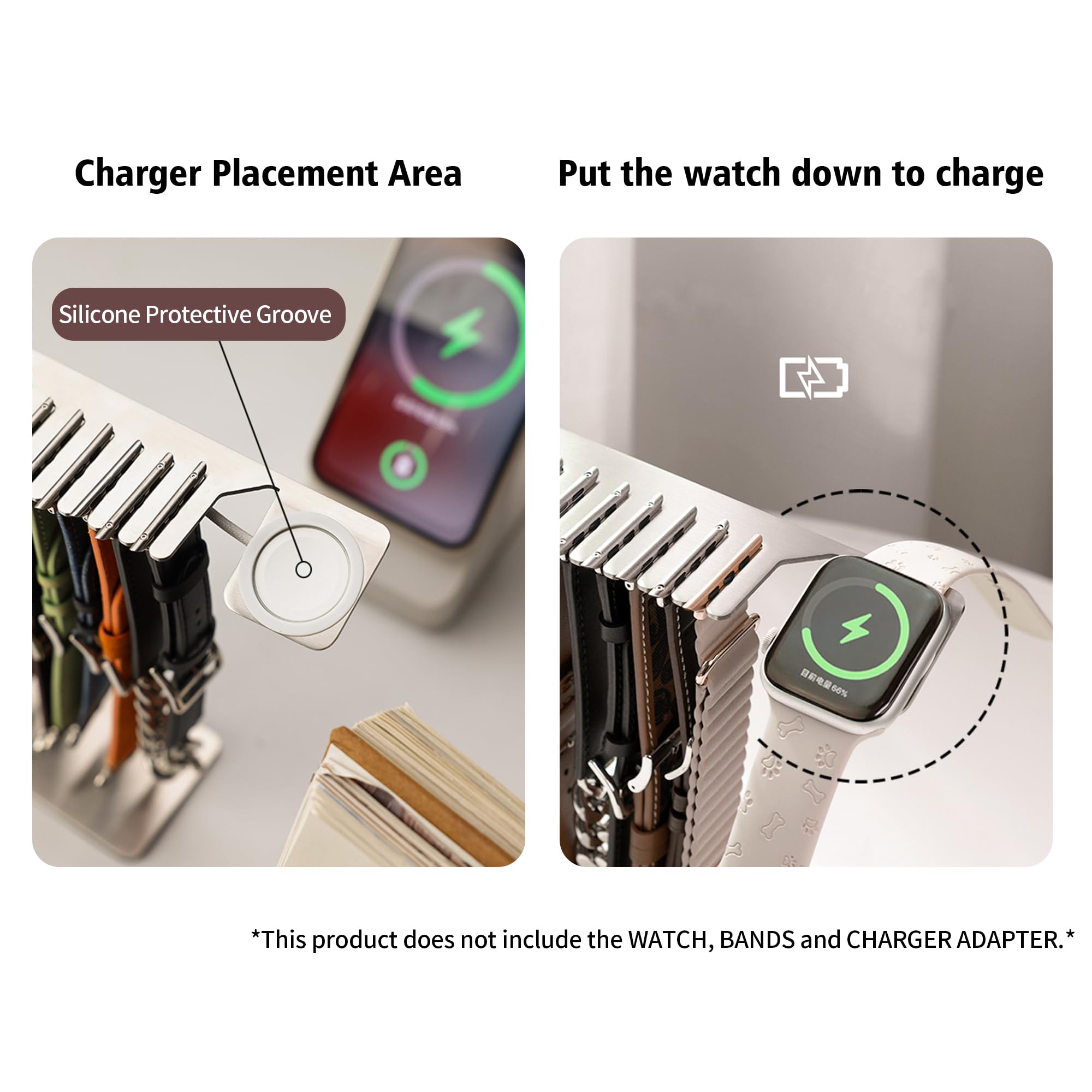 TYESTAND Watch Band Organizer with Charger Groove for Apple Watch,Stainless Steel Watch Strap Storage Rack for Smart Watch,Desk Hanging Display Holder for iWatch Series Strap (Silver) - Image 4