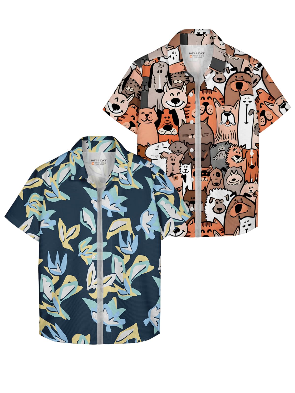 HELLCAT White, Dark Blue Trendy Regular Fit Printed Causal Shirt for Boys - Pack of 2