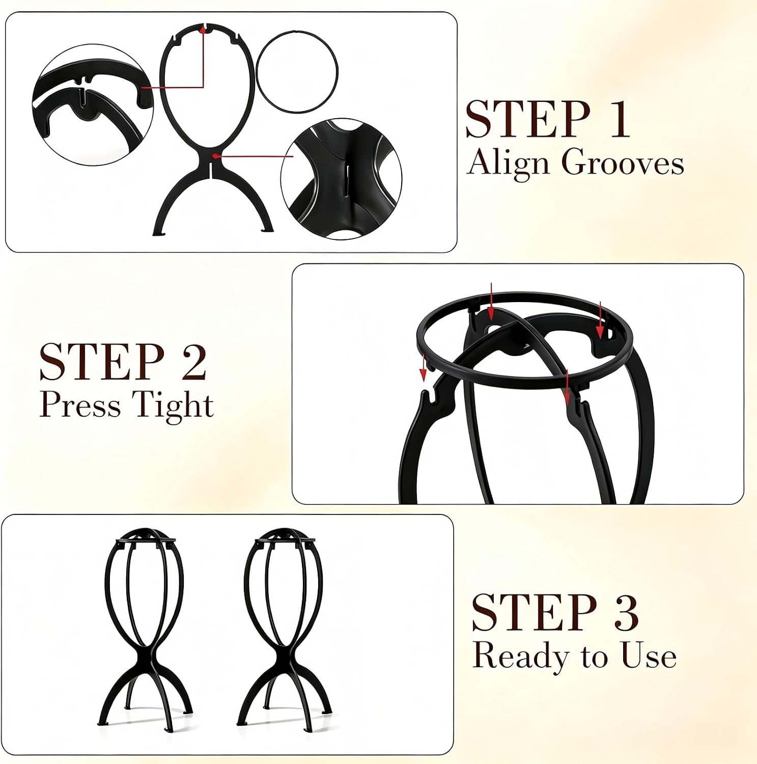 Eiito 2 Pack Wig Stand with 1 Pcs Wig Storage Bags, Wig Holder Dust Cover with Travel Bag for Bundles, Wigs, Extensions, Tools - Wig Party Kit for Salon Home Use image 3