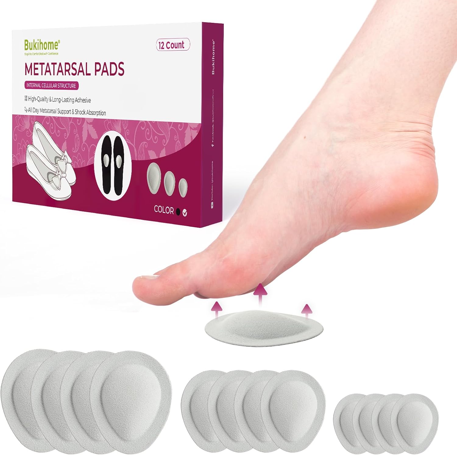 Cloud Feeling Metatarsal Pads for Pain Relief - Bukihome 6-Pair Ball-of-Foot Cushions Forefoot Support Fatigue Relief, Ball-of-Foot Pads for Metatarsalgia Morton’s Neuroma, Men Women