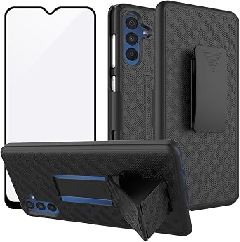 Ailiber for Samsung Galaxy A15 5G Case with Belt Clip، Galaxy A15 Holster Case with Screen Protector، Kickstand Holder، Slim Shockproof Shell Full Body Phone Cover for Samsung A15-Black