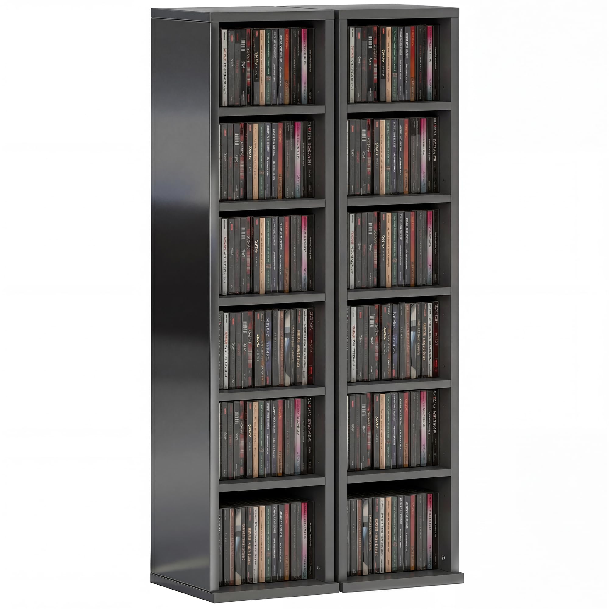 HOMCOM Set di 2 scaffali per CD Media Display 204 Blu-Ray Tower Rack w/ripiani regolabili libreria organizer portaoggetti, nero lucido