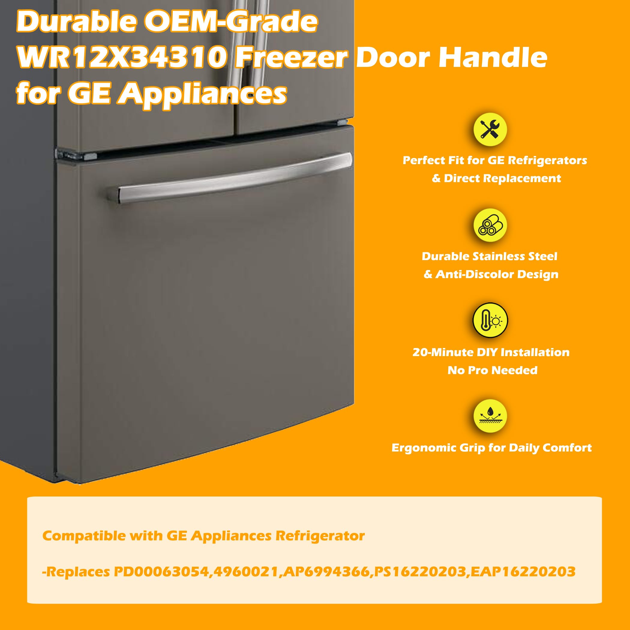 WR12X34310 Stainless Steel Freezer Door Handle - Replacement for