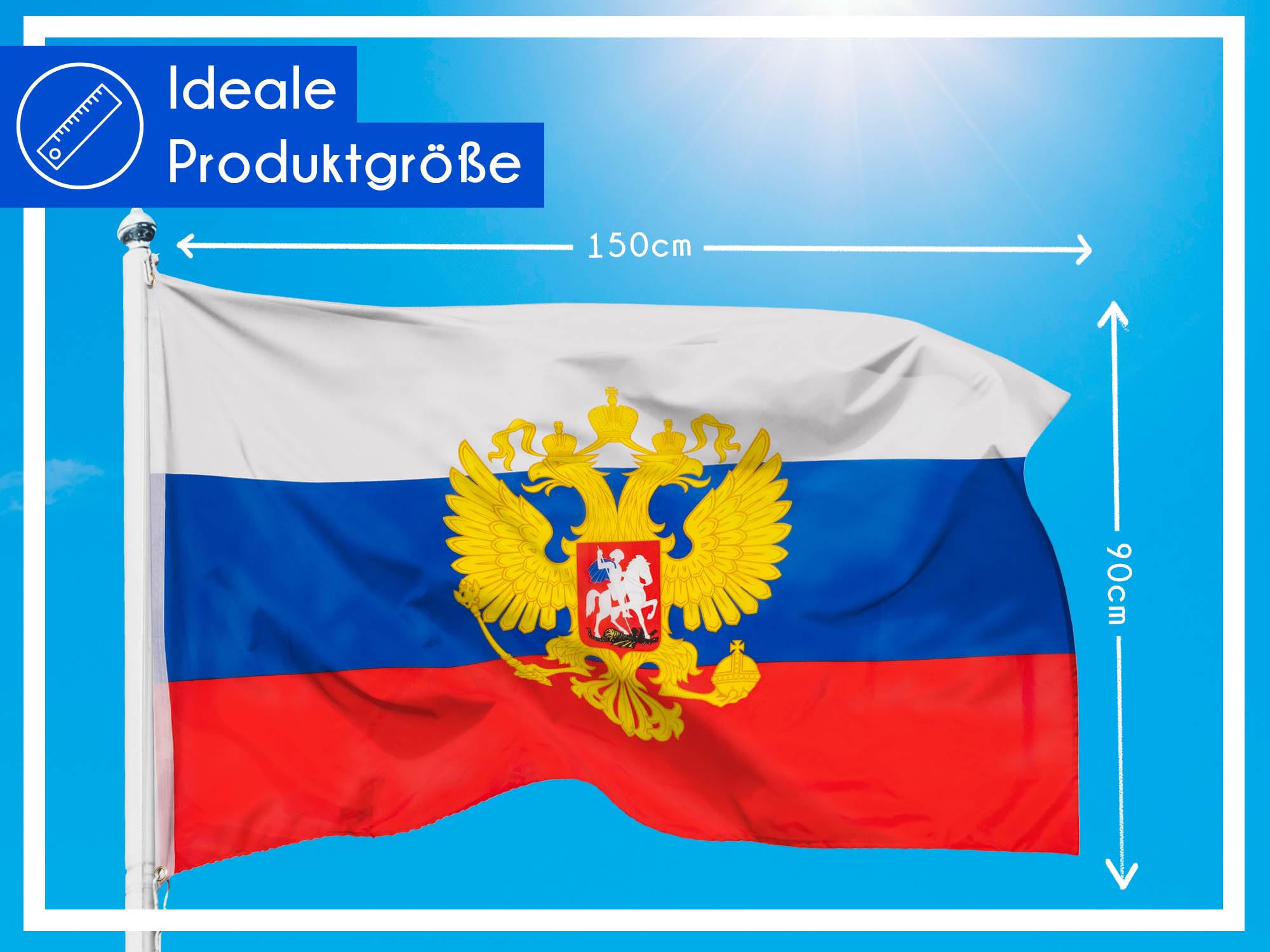 PHENO FLAGS Russia flag with coat of arms, 90x150cm, weatherproof and tear-proof - Image 3