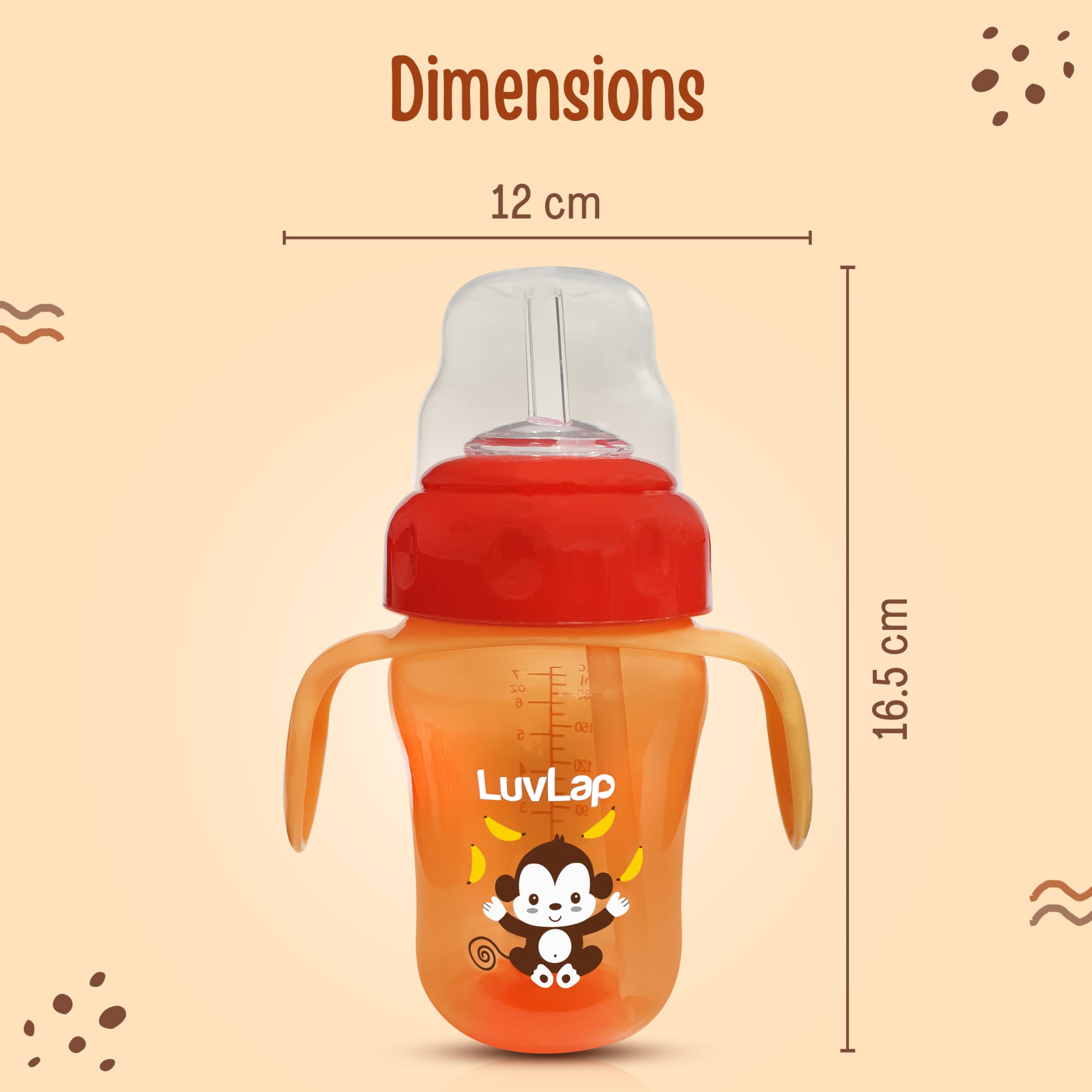 LuvLap Banana Time 210ml Anti Spill, Interchangeable Sipper / Sippy Cup with Soft Silicone Spout and Straw BPA Free for Kids 1 year+ (Orange) 4