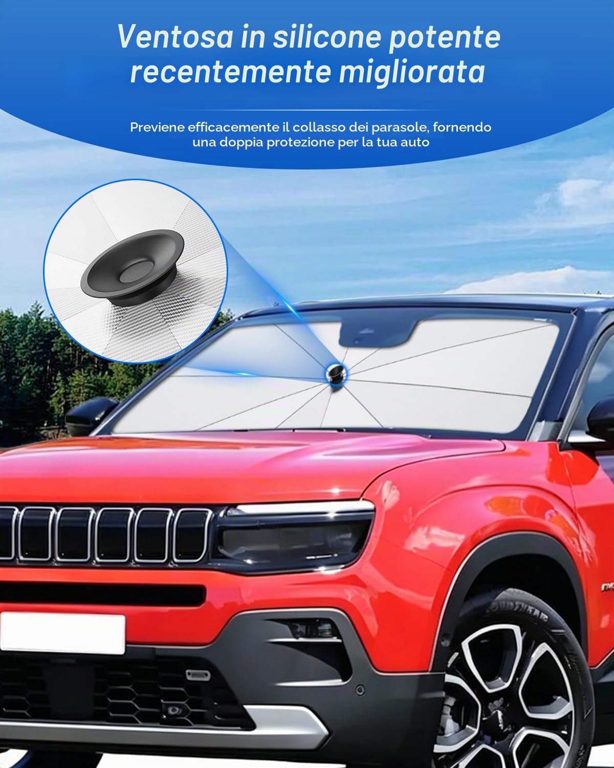 SHAOHAO Parasole Ombrello per Jeep Avenger 2023-2025 2026 con Maniglia a Corda in Nylon Flessibile, Protezione Display Antigraffio, Isolamento Termico UV, Ombrellone Auto Pieghevole Accessori