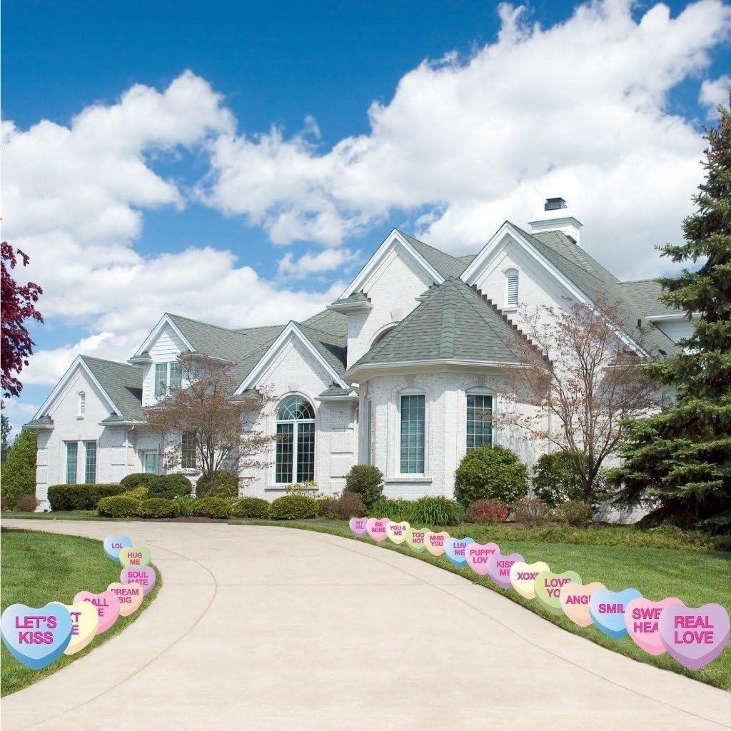 VictoryStore Yard Sign Outdoor Lawn Decorations: Candy Heart Valentine's Day Pathway Markers - Set of 21