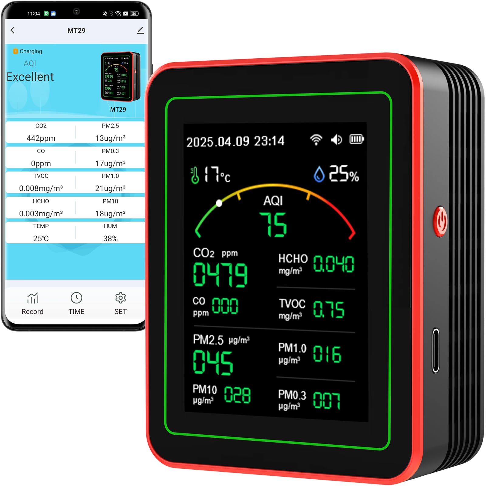 Photo 1 of Air Quality Monitor Home Indoor - 15-in-1 Professional Air Meter with HCHO, CO2, PM, TVOC, AQI, Temperature & Humidity, Real-Time Display, App Control, Portable, Accurate for Home & Office Use