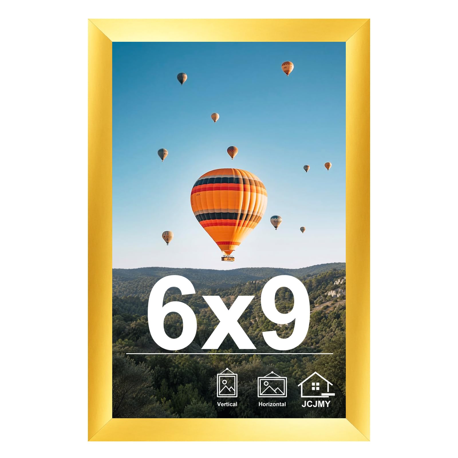 JCJMY 6x9 Picture Frame Gold for Wall Hanging or Tabletop- Wall Mounting Horizontally or Vertically, 6 x 9 Wall Gallery Poster Photo Frames for 6 by 9 Photos, Gold