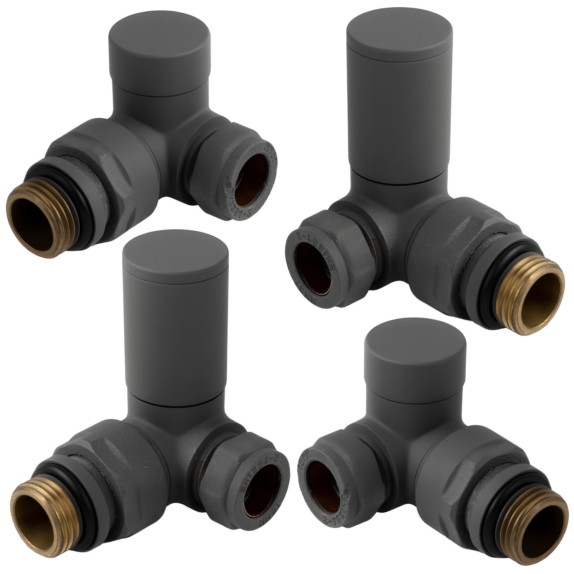 VANCOCO 2 Pack Anthracite Grey 1/2"×15mm Corner Radiator Valve Round with Lockshield,Manual Radiator Valve Standard Connection for Heated Towel Rail and Central Heating Modern Bathroom — image 1