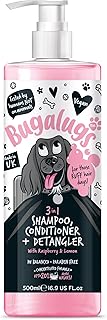 BUGALUGS Dog Shampoo 3 in 1 shampoo, Conditioner & Detangler - Raspberry & Lemon dog perfume grooming products for smelly dogs, best dog coat puppy shampoo, pet accessories (Shampoo 500ml)