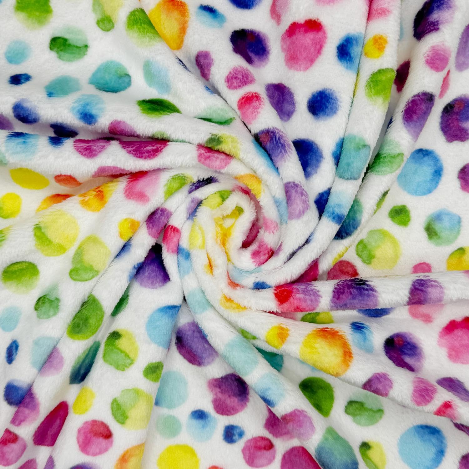 Crs Fur Fabrics Multi Super Soft Cuddle Fleece Fabric Material Rainbow Dots Sample