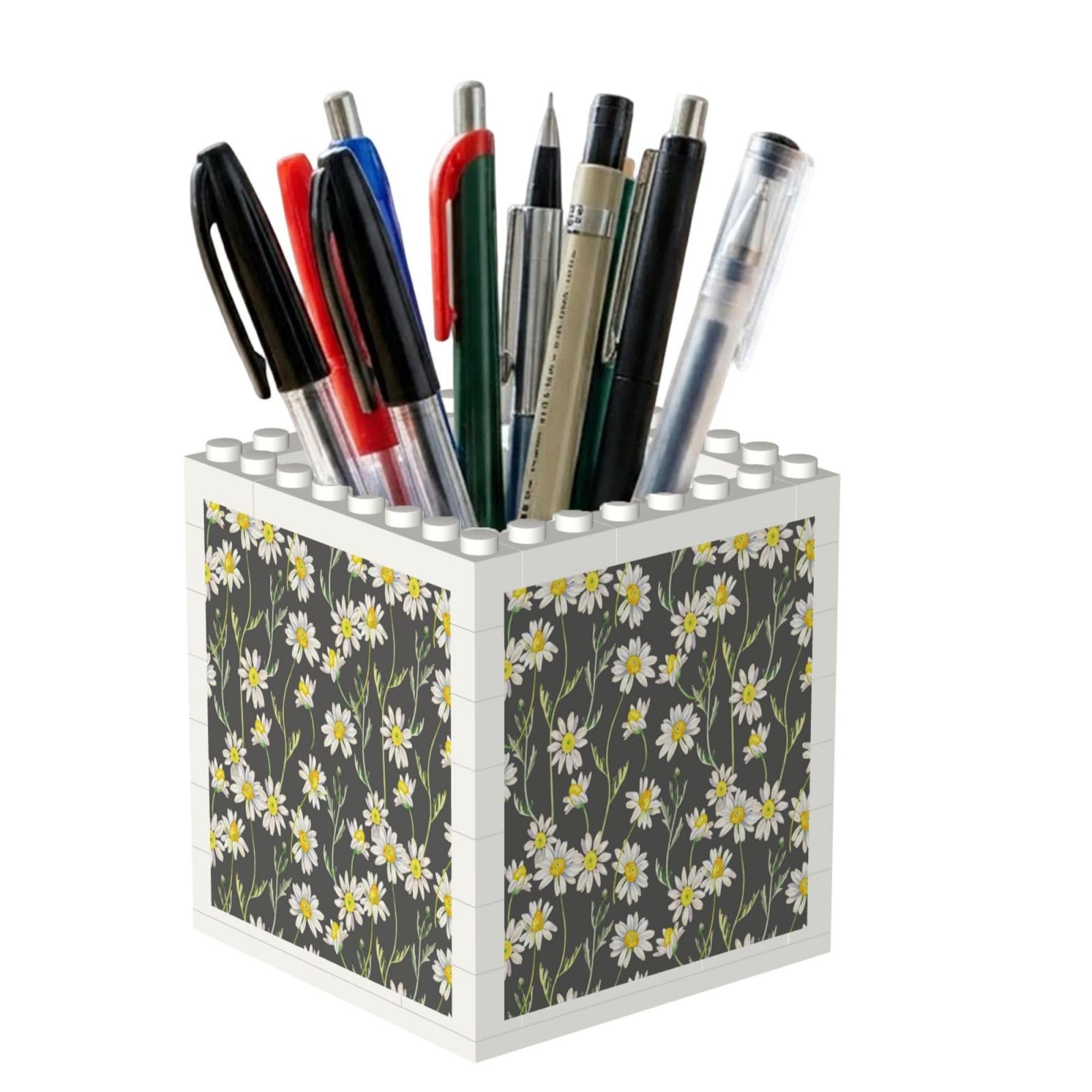 Poadnly Hand Drawn Daisy Watercolor Pattern, Pen Pot Pencil Holder for Office Home School, Compact Desk Organiser for Office Stationery