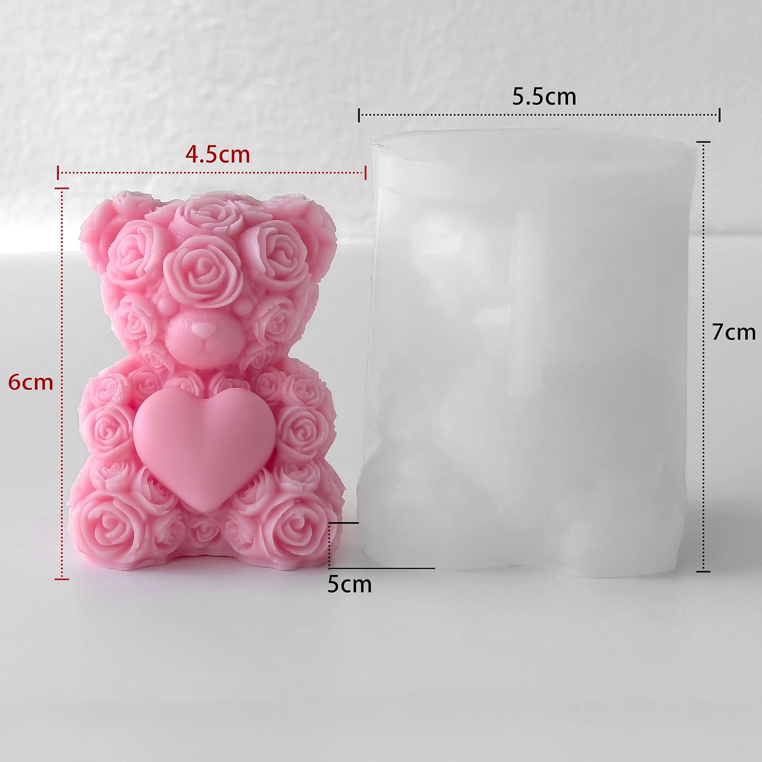 Rose Bear Heart Cylinder Candle & Resin Mold - Resin Casting Silicone Molds for Home Decor & Candle Making Wave Spiral Mold