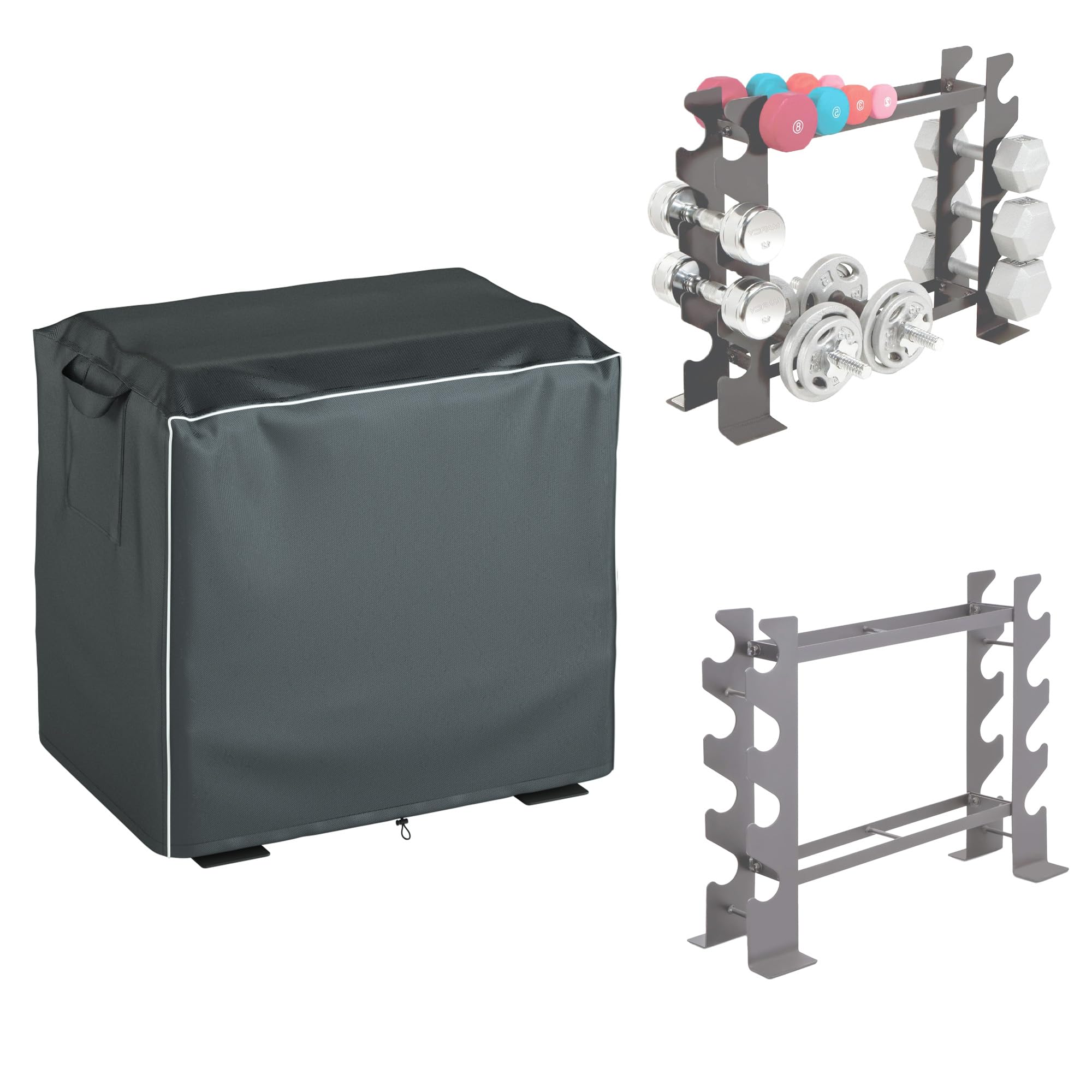 WJYZHM Dumbbell Rack Cover - Home Fitness Dumbbell Rack Cover, Waterproof, Dustproof, with Carrying Handle and Vent, Indoor/Outdoor, Suitable for All Seasons (Cover Only) (Black, 22"Hx28"Lx15"W)