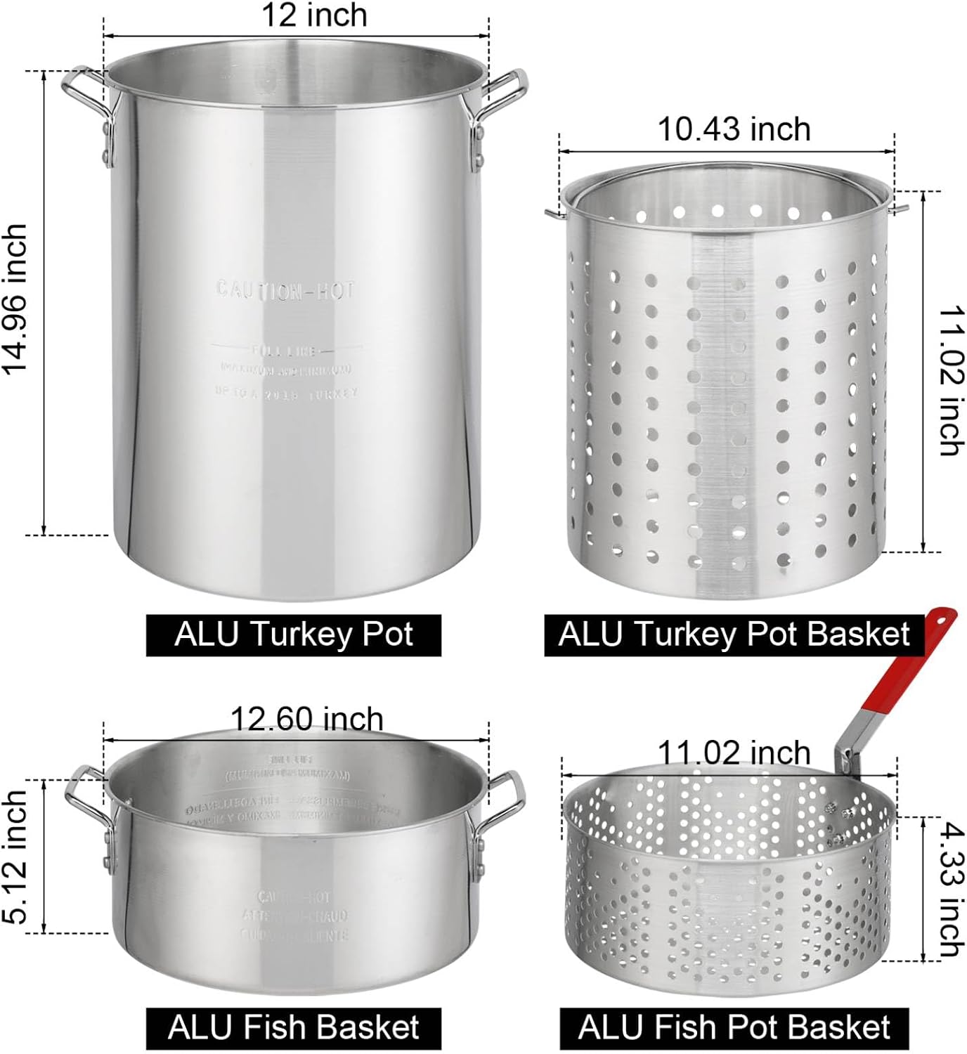 Outdoor Turkey Fryer Kit Seafood Boil Pot, Outdoor Deep Fryer with Basket, Steamer Cooker Set, Aluminum Frying Pot, 30 Qt Turkey Pot & 10 Qt Fish Pot, for Outdoor Home Kitchen Restaurant (Silver)